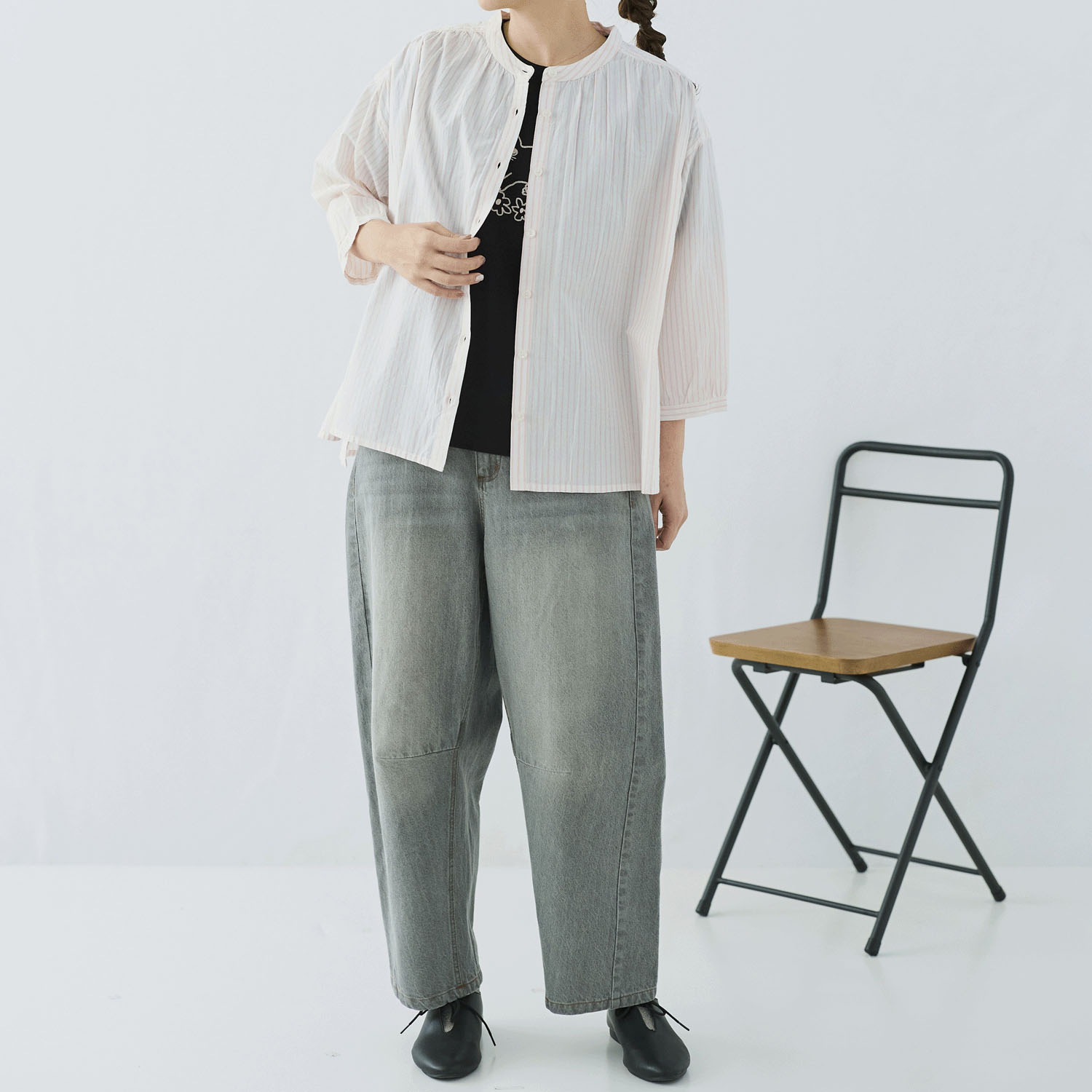 cloudnine ノンノ 先染めコットン柄 ヨーク刺繍ブラウス