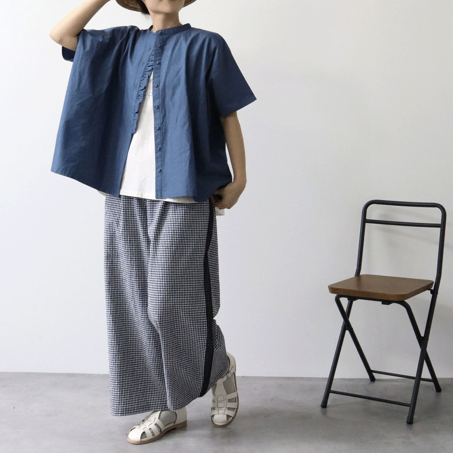 cloudnine ノンノ 3．5ozカラーデニム前立てフリルブラウス - 画像10