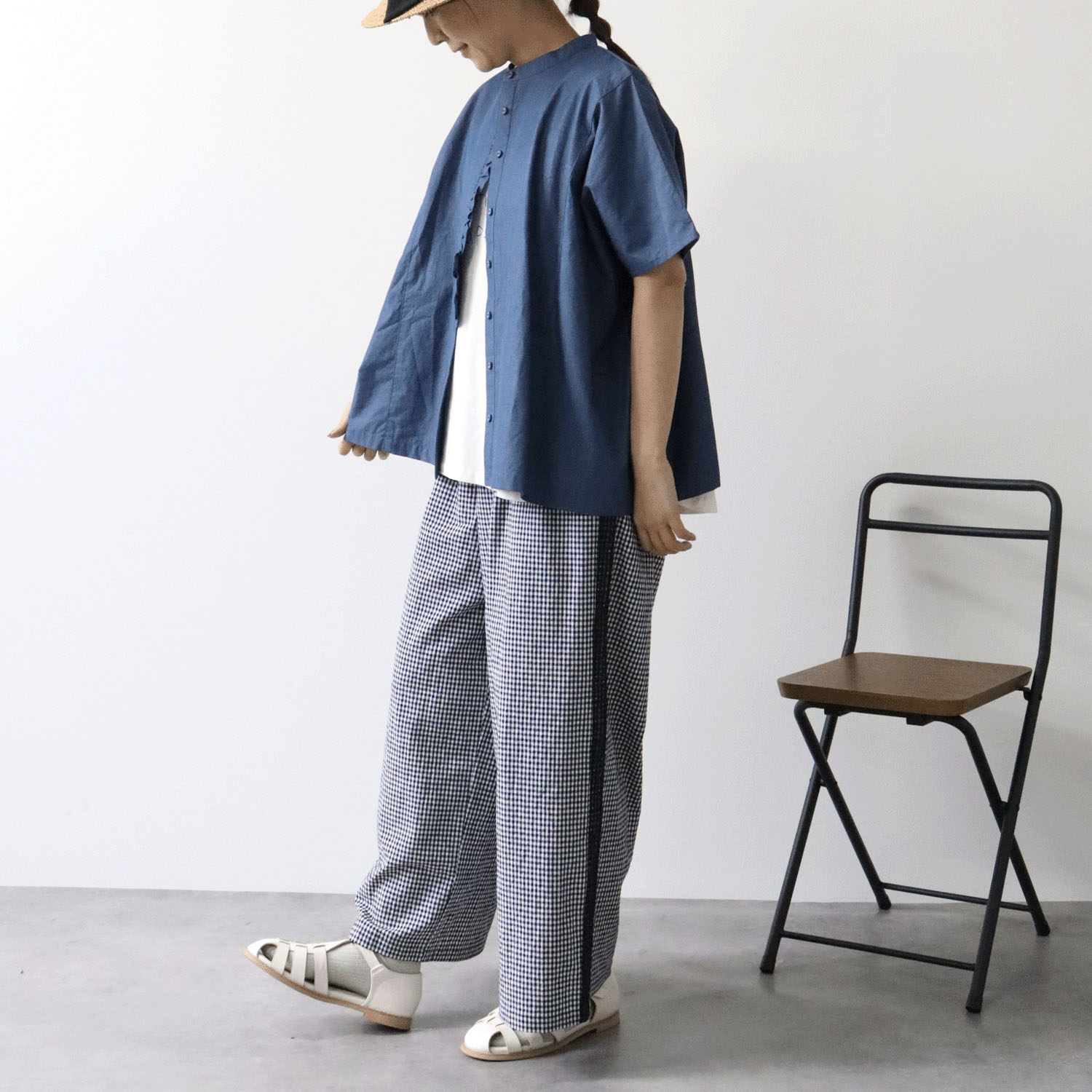 cloudnine ノンノ 先染め綿麻脇レース切替ワイドパンツ - 画像16