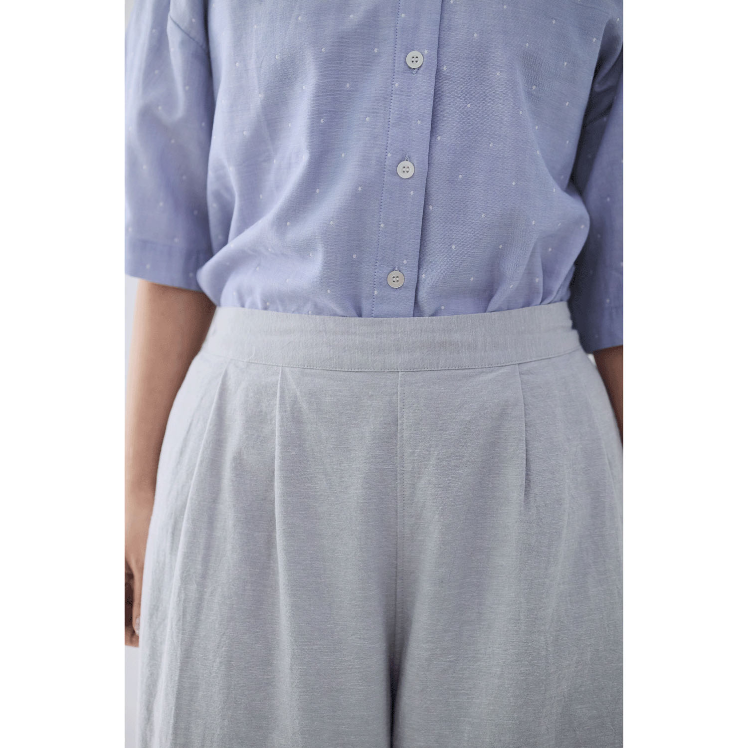 cloudnine ノンノ 先染め綿麻脇レース切替ワイドパンツ - 画像9