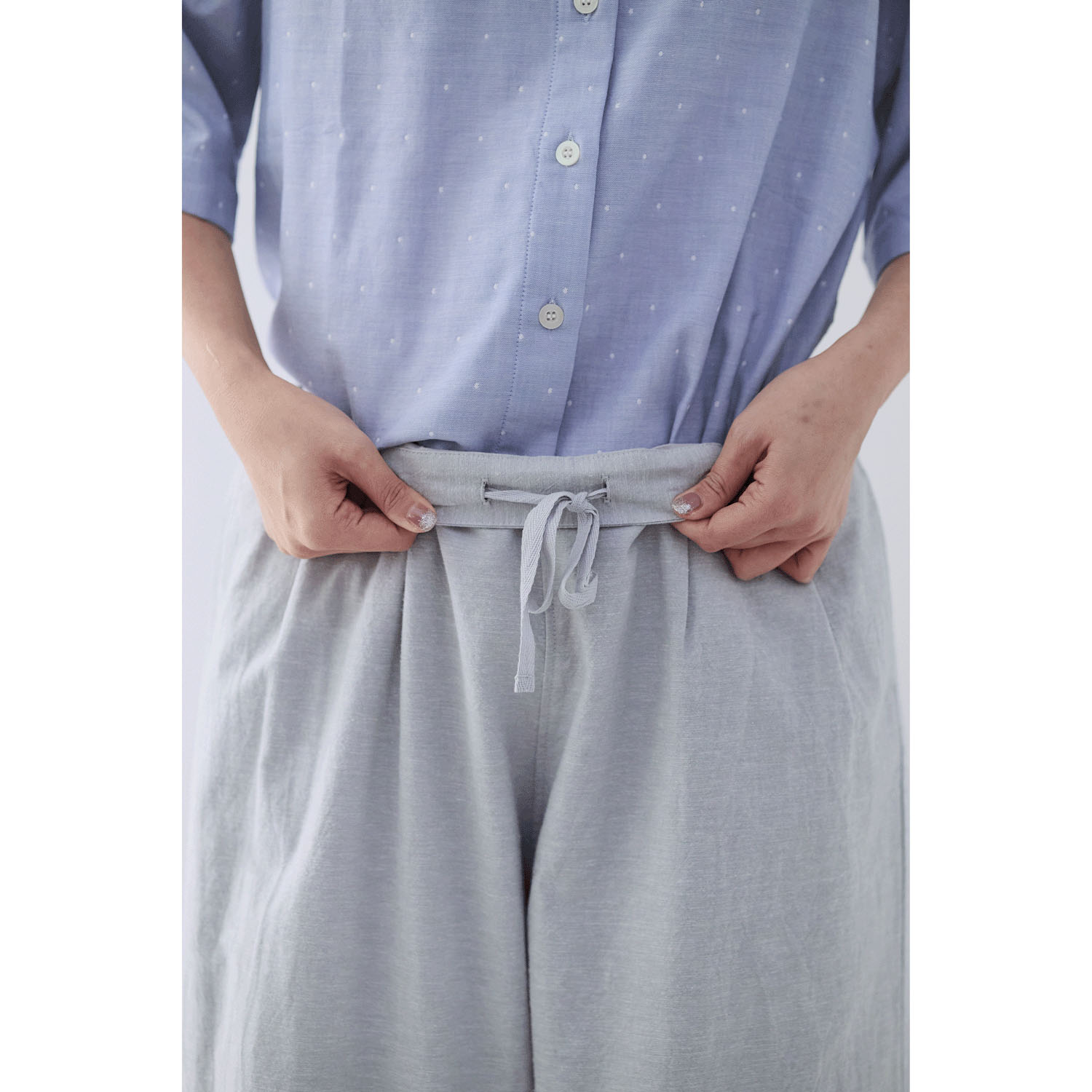 cloudnine ノンノ 先染め綿麻脇レース切替ワイドパンツ - 画像10