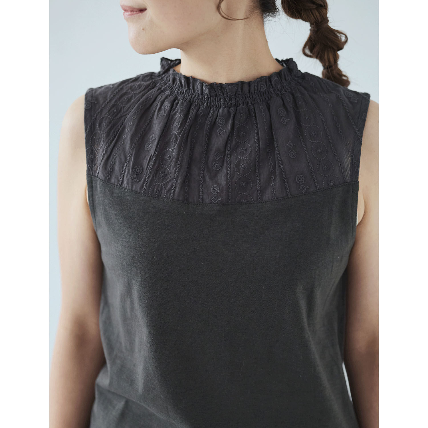 cloudnine 定番SZコットンスラブ天竺×ドビーストライプ刺繍タンクトップ - 画像6