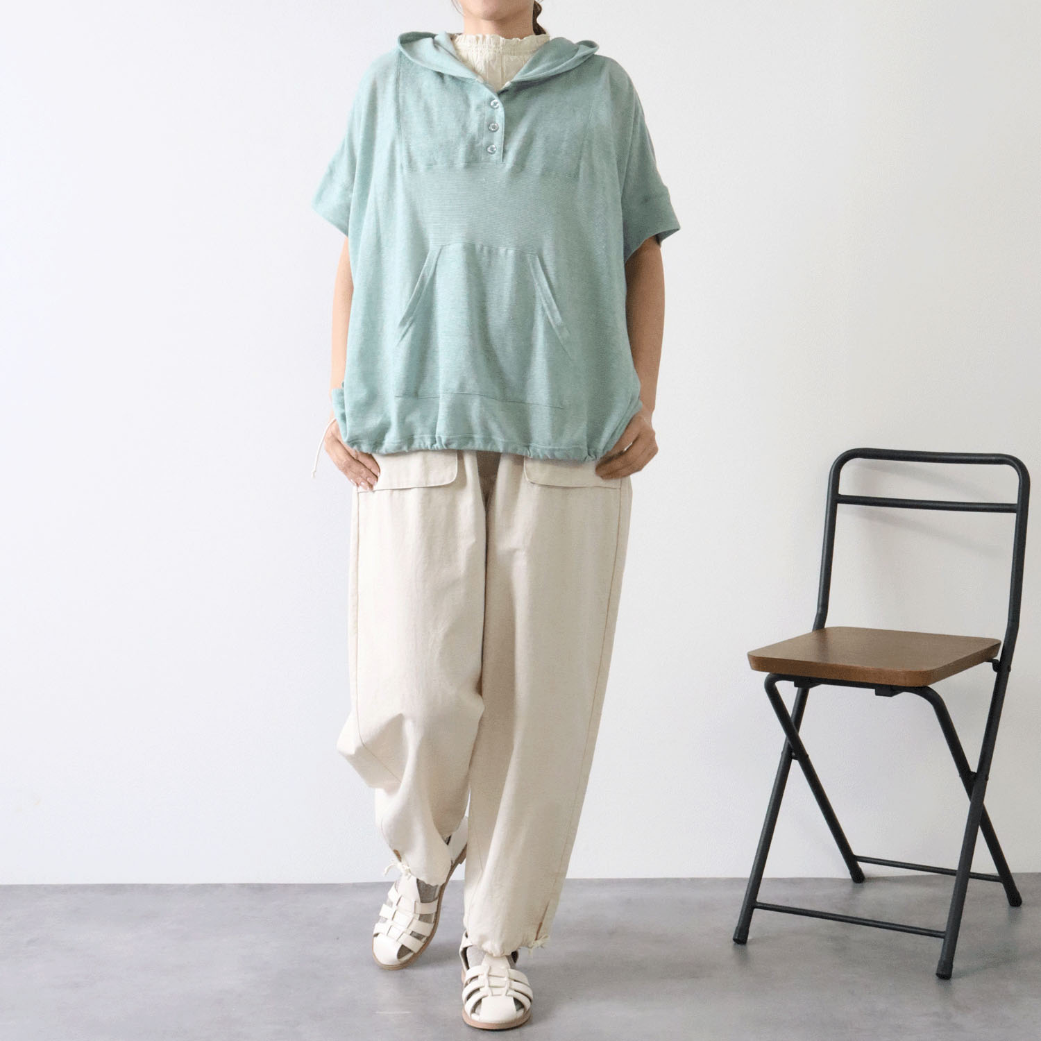 cloudnine SZガーゼ天竺 フード付きドルマン5分袖カットソー - 画像16