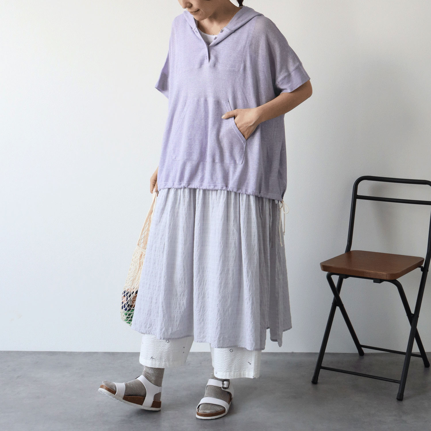 cloudnine SZガーゼ天竺 フード付きドルマン5分袖カットソー - 画像19