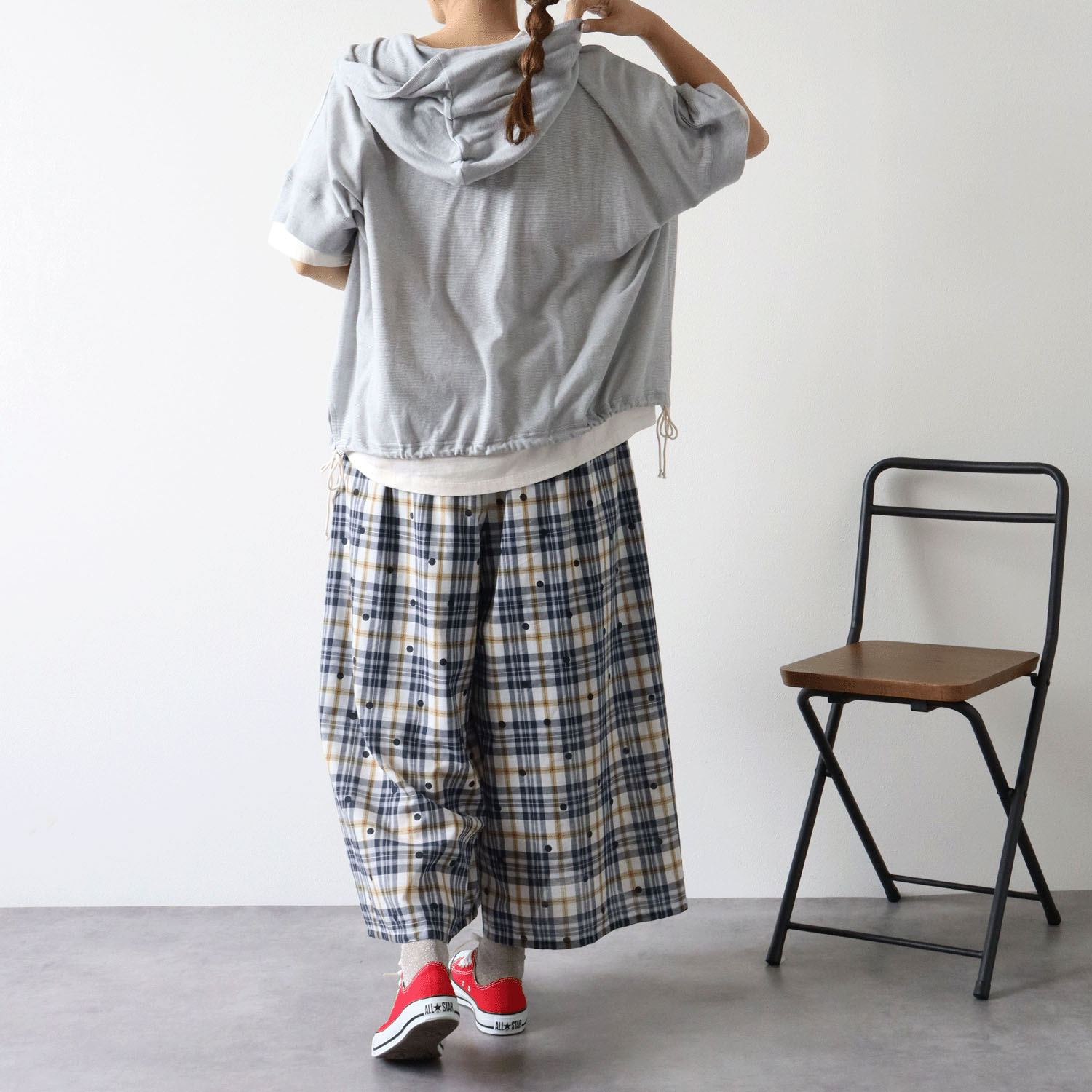 cloudnine SZガーゼ天竺 フード付きドルマン5分袖カットソー - 画像5