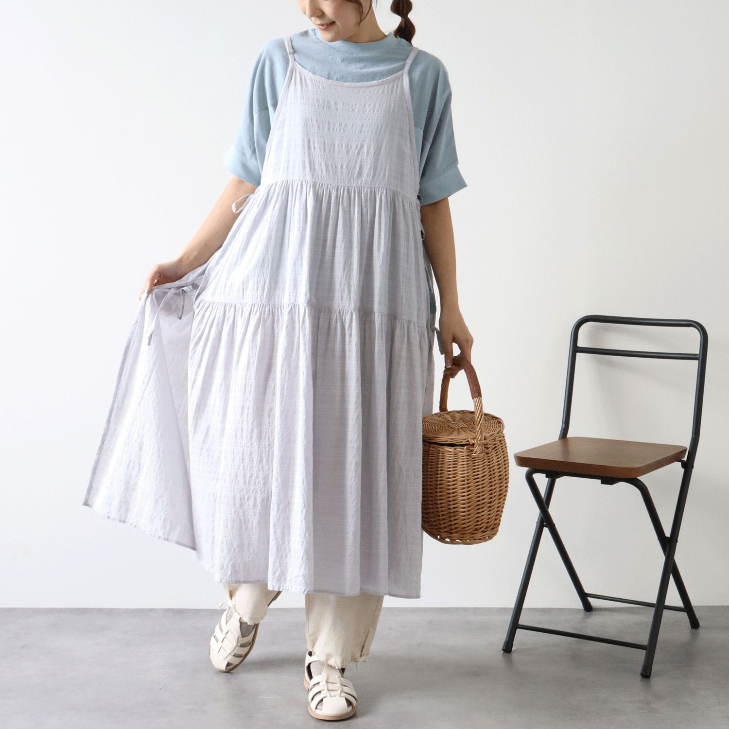 cloudnine UV加工 コットン天竺×綿麻布帛切替ドルマンハーフ袖カットソー - 画像12