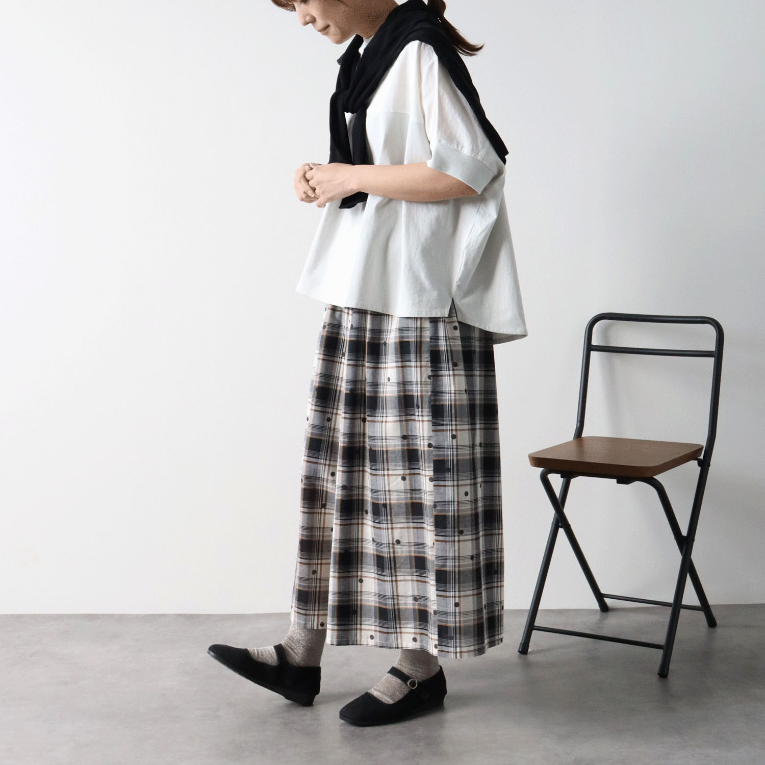 cloudnine UV加工 コットン天竺×綿麻布帛切替ドルマンハーフ袖カットソー - 画像3