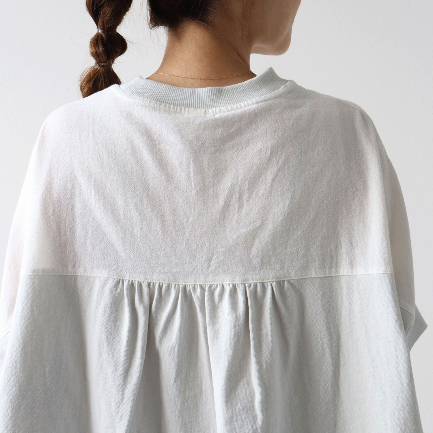 cloudnine UV加工 コットン天竺×綿麻布帛切替ドルマンハーフ袖カットソー - 画像7