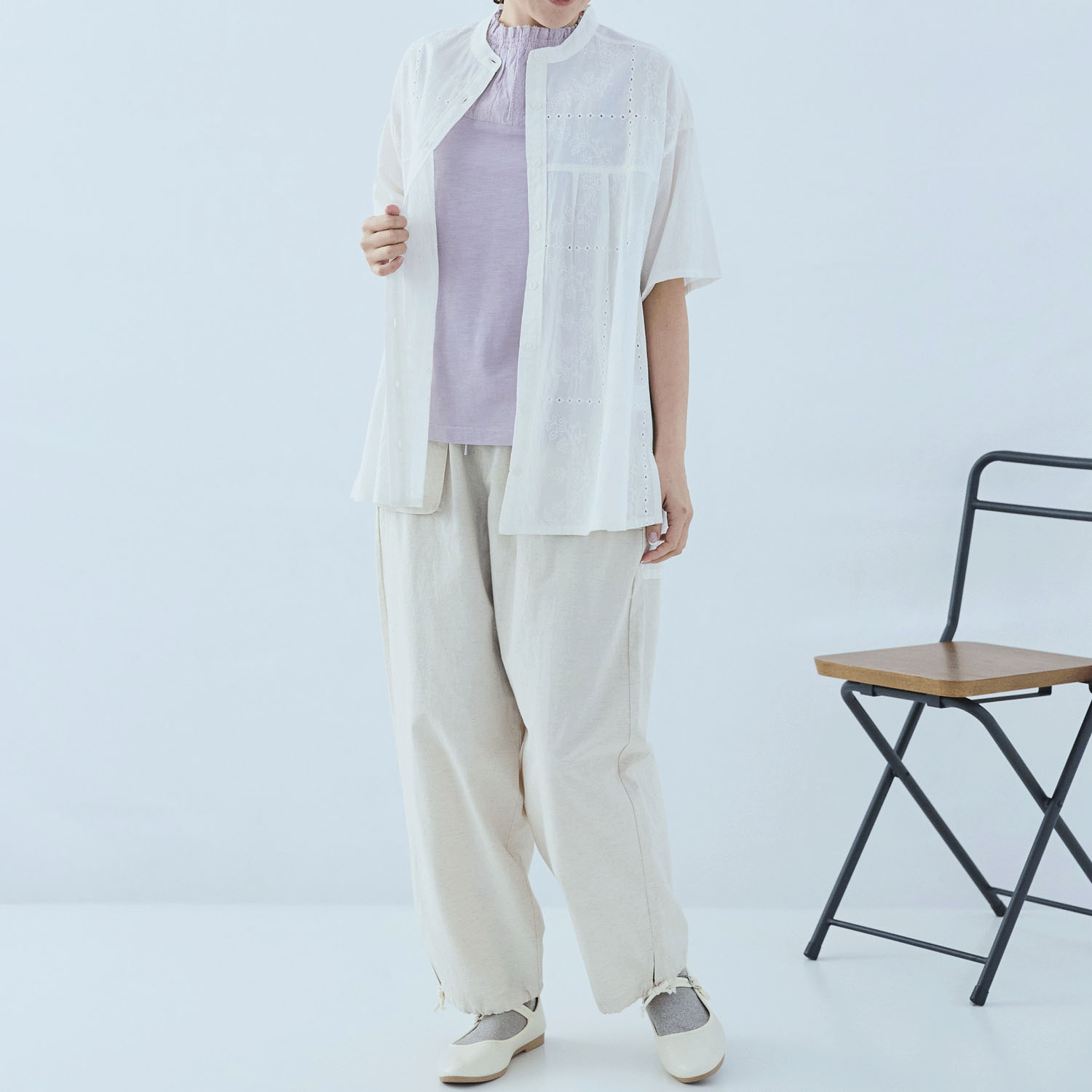 cloudnine 60キャンブリックシフリー刺繍入り前開きチュニック - 画像3