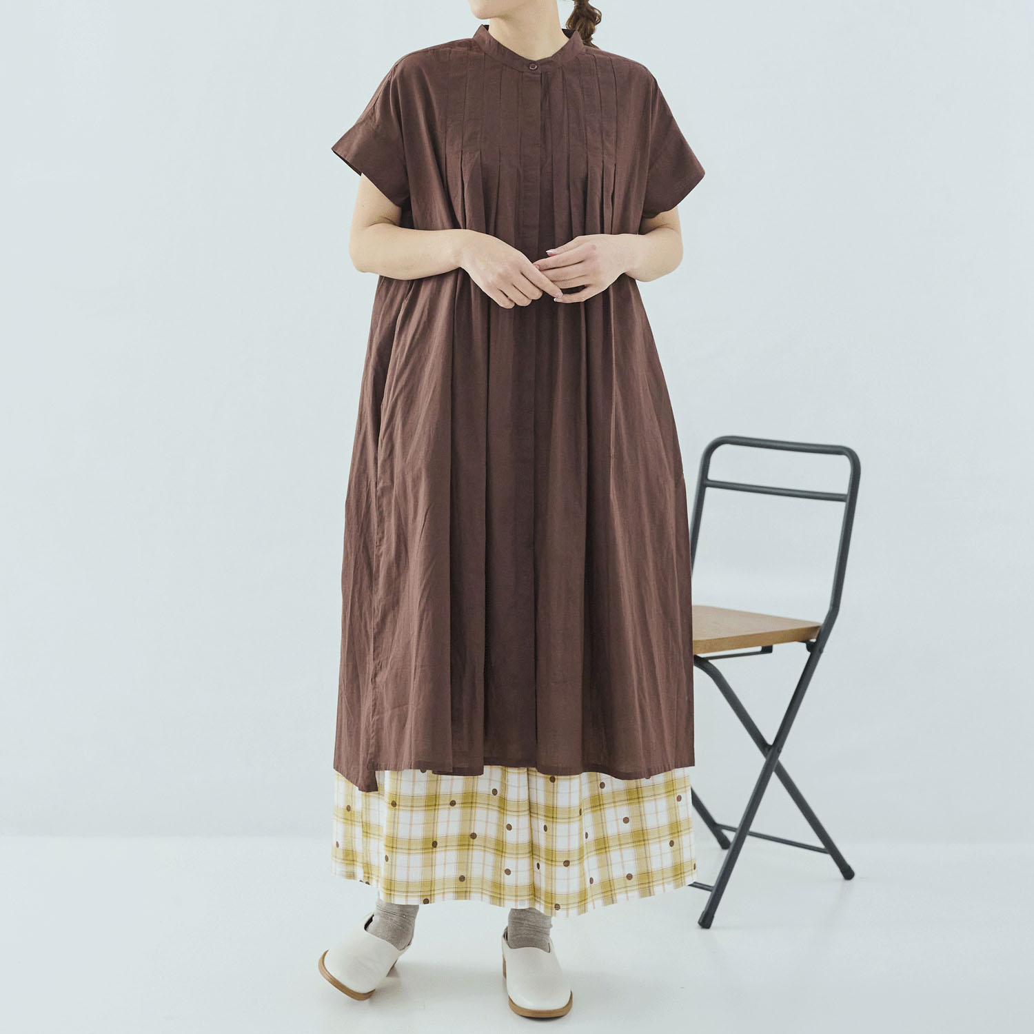 cloudnine 60キャンブリック半袖 前タック入り前比翼開きワンピース - 画像1