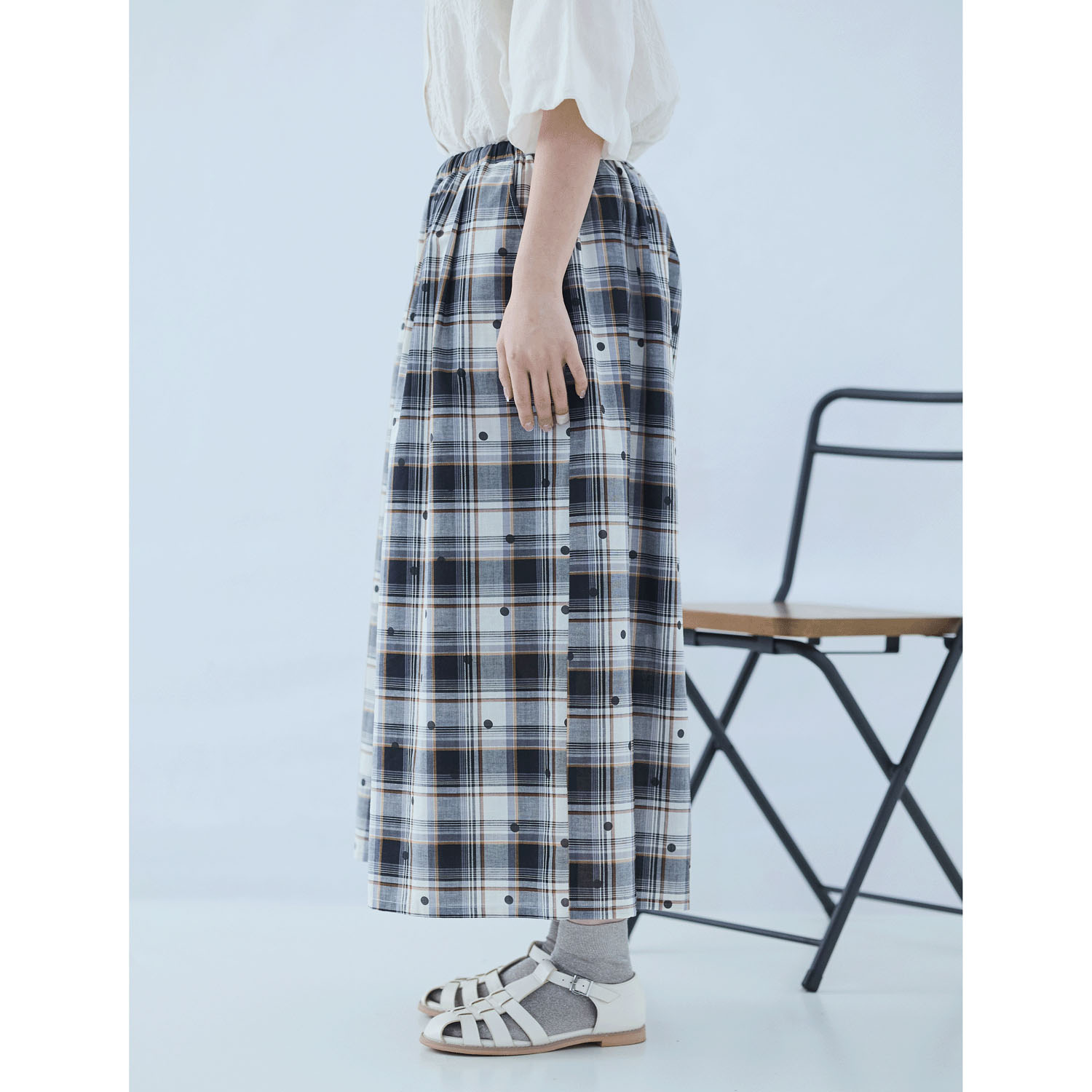 cloudnine ジャガードチェック×ドットpt9分丈 タック入りフレアパンツ - 画像13