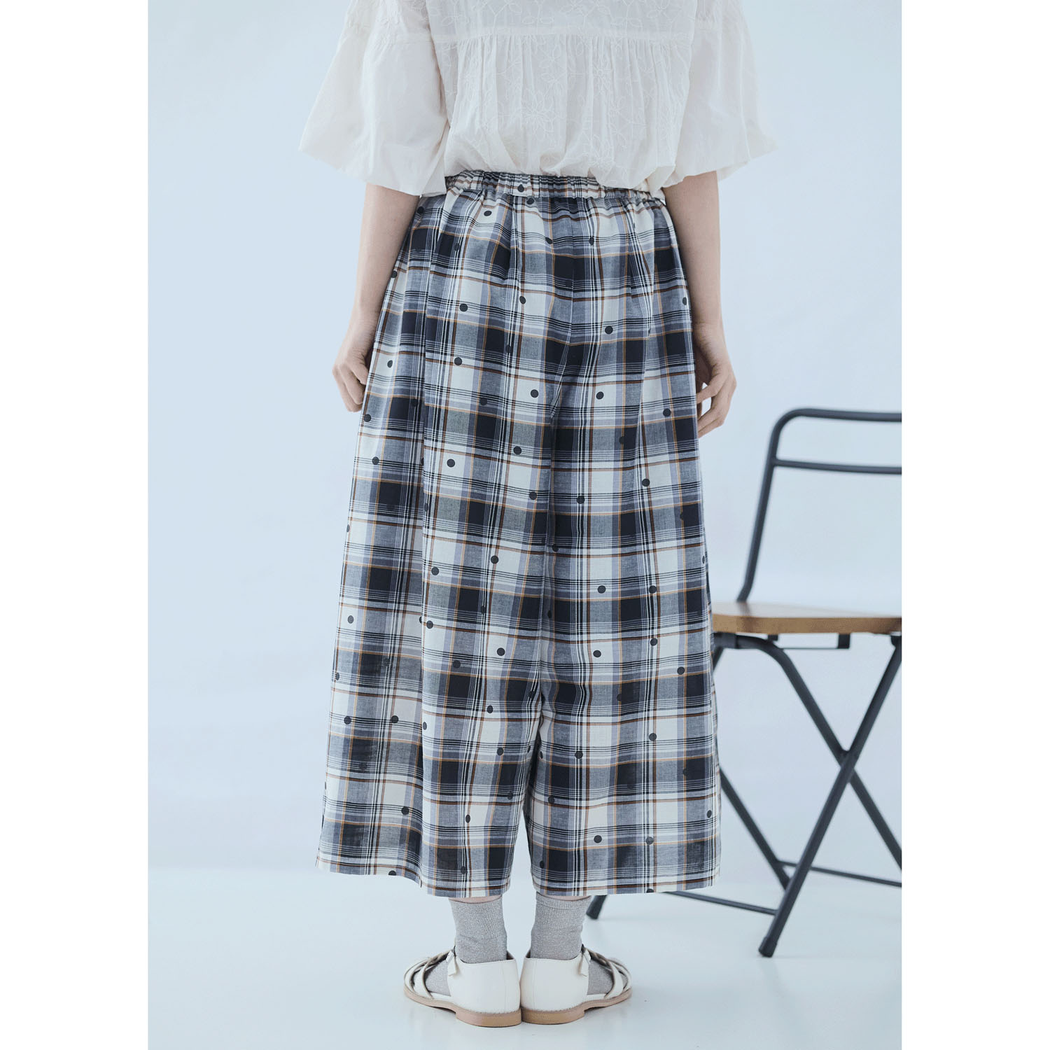 cloudnine ジャガードチェック×ドットpt9分丈 タック入りフレアパンツ - 画像14