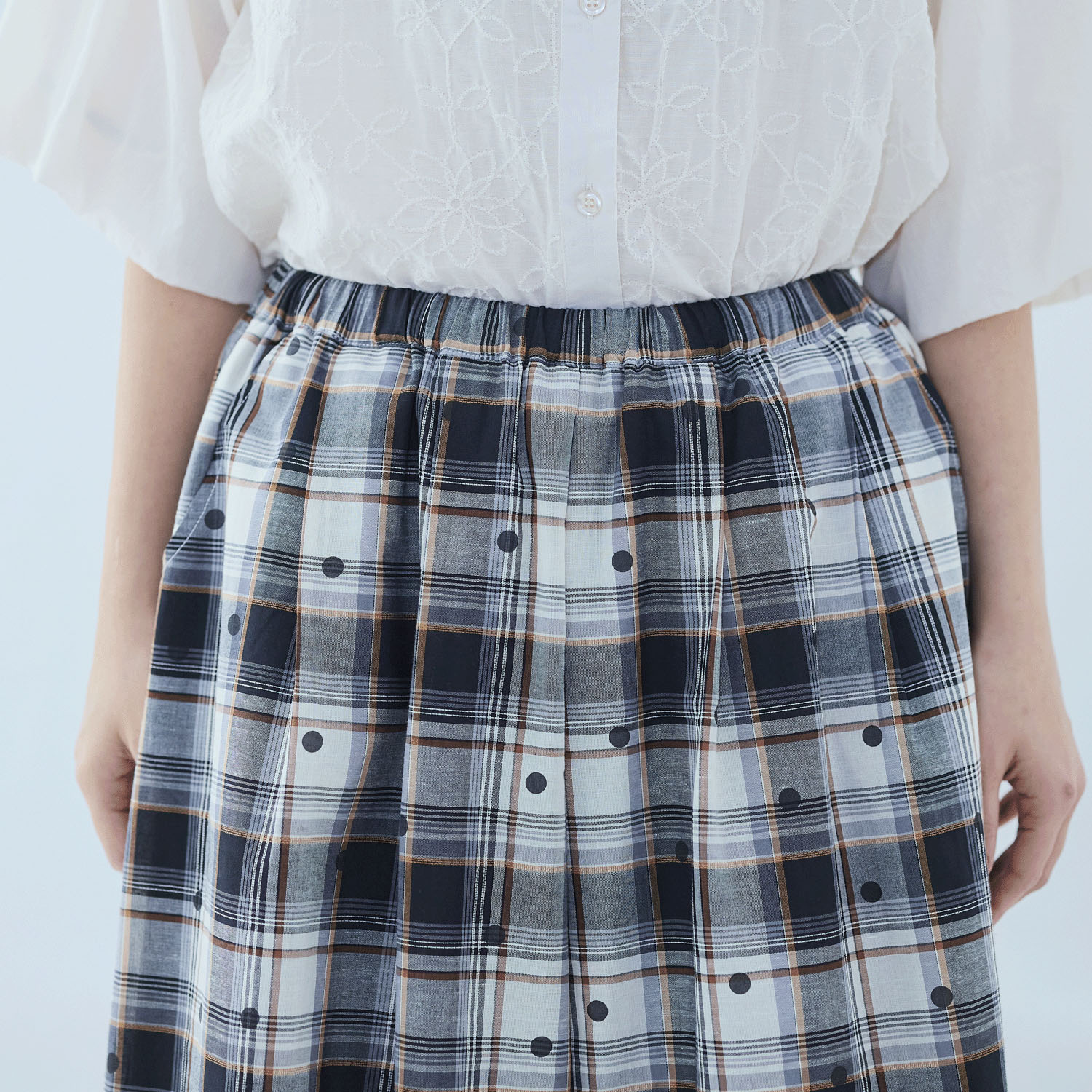 cloudnine ジャガードチェック×ドットpt9分丈 タック入りフレアパンツ - 画像15