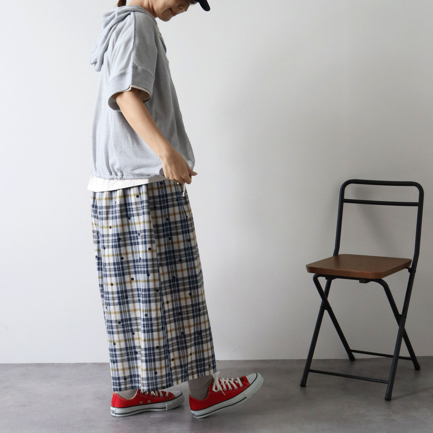 cloudnine ジャガードチェック×ドットpt9分丈 タック入りフレアパンツ - 画像8