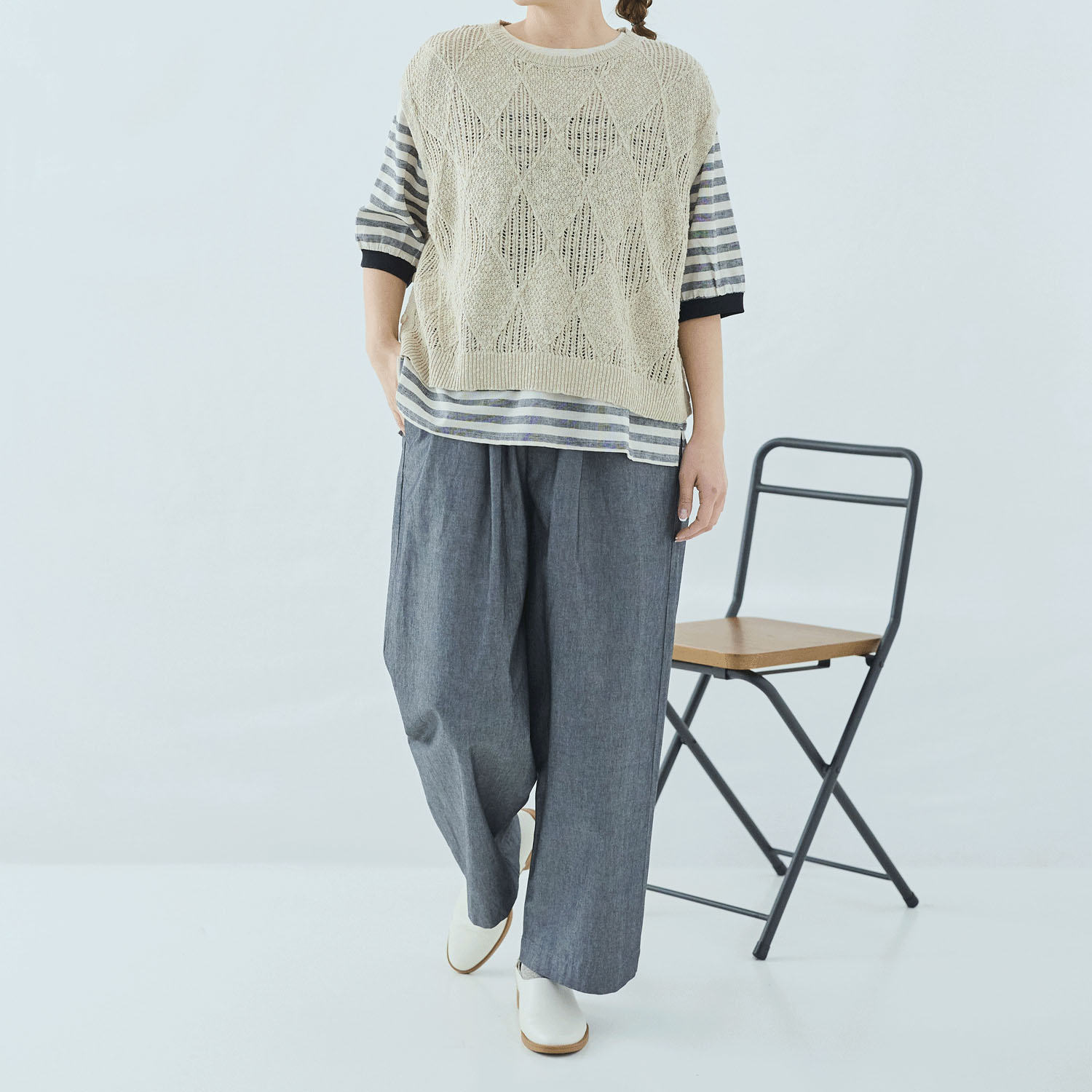 cloudnine コットンニットダイヤ柄ゆったりシルエットのニットベスト - 画像12