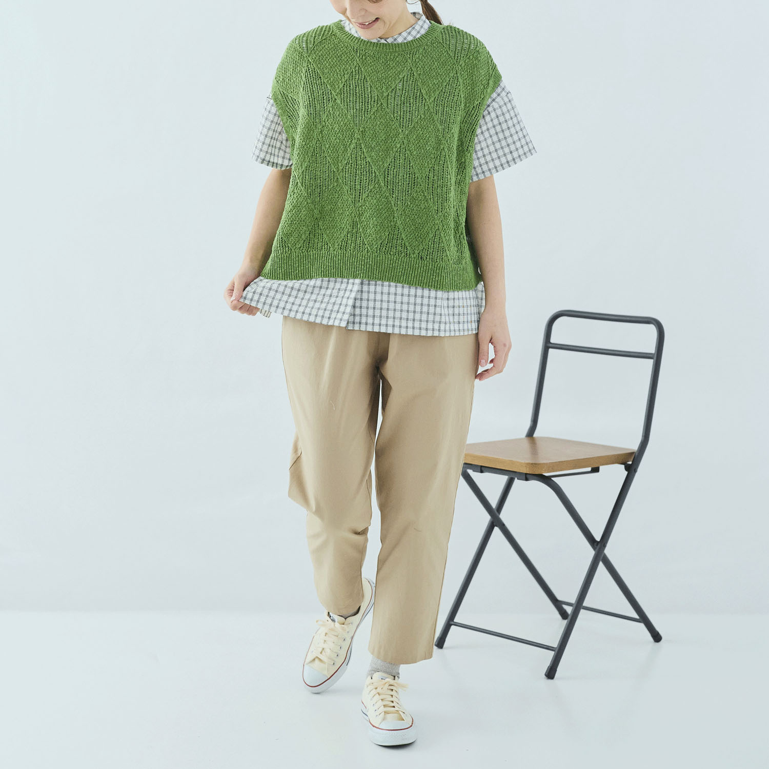 cloudnine コットンニットダイヤ柄ゆったりシルエットのニットベスト - 画像18