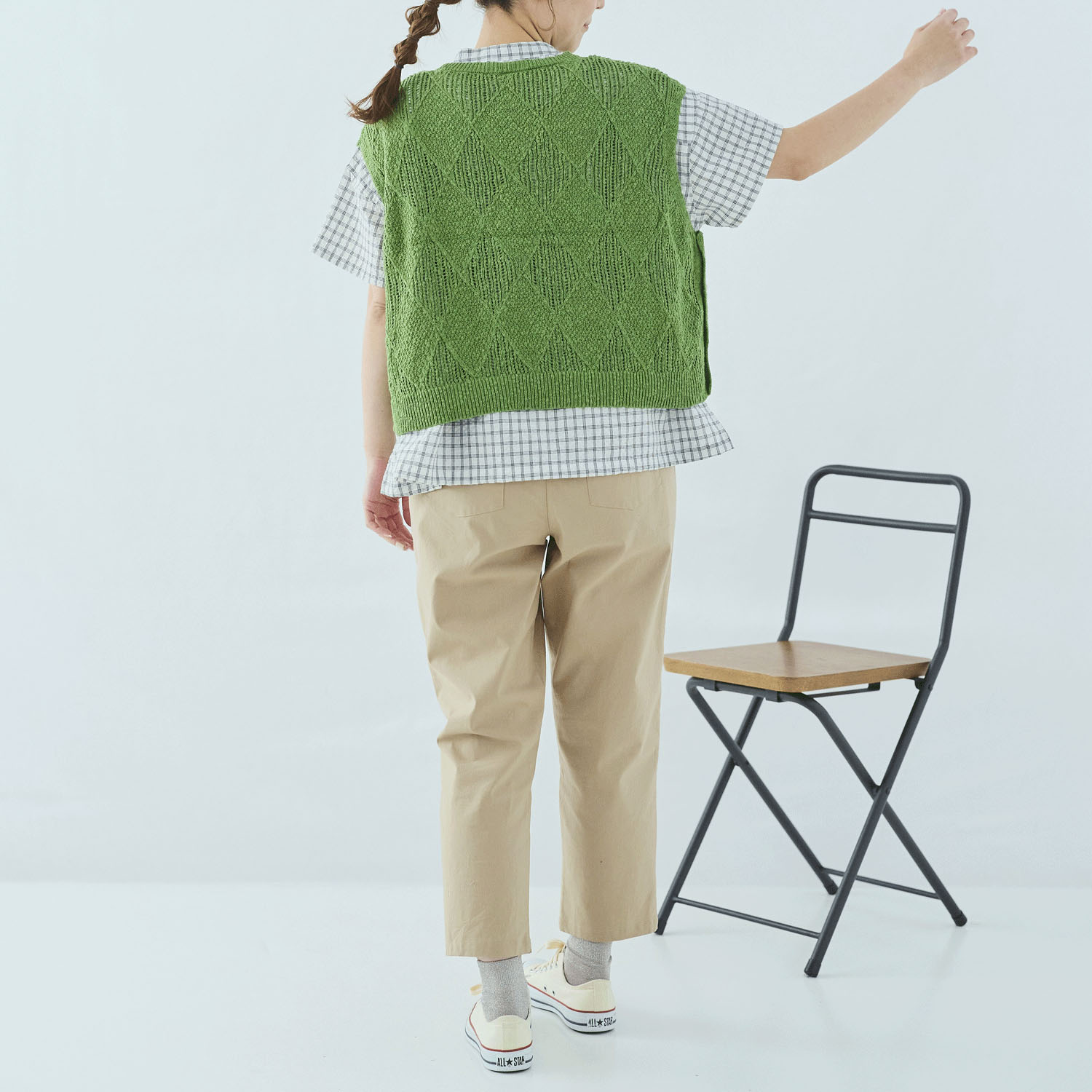 cloudnine コットンニットダイヤ柄ゆったりシルエットのニットベスト - 画像20