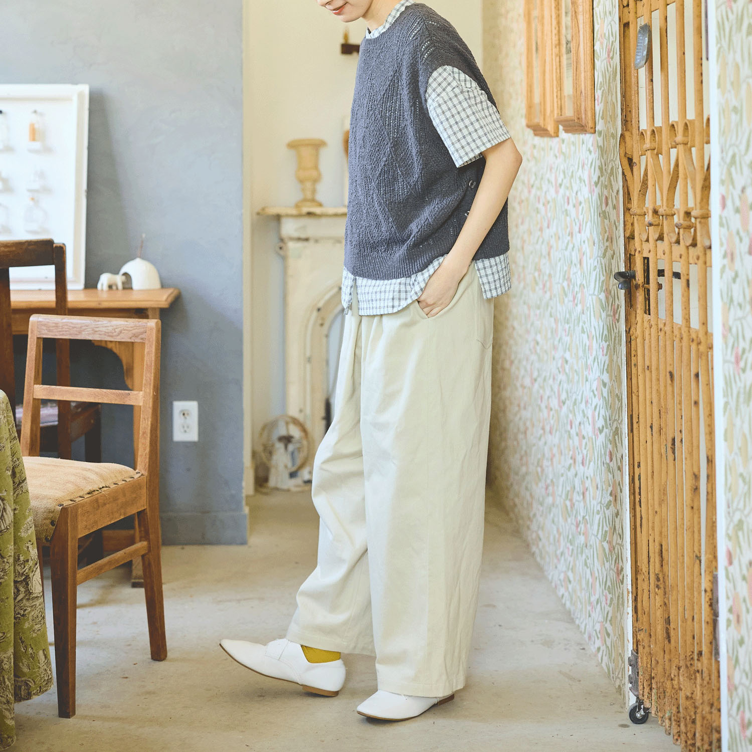 cloudnine コットンニットダイヤ柄ゆったりシルエットのニットベスト - 画像3