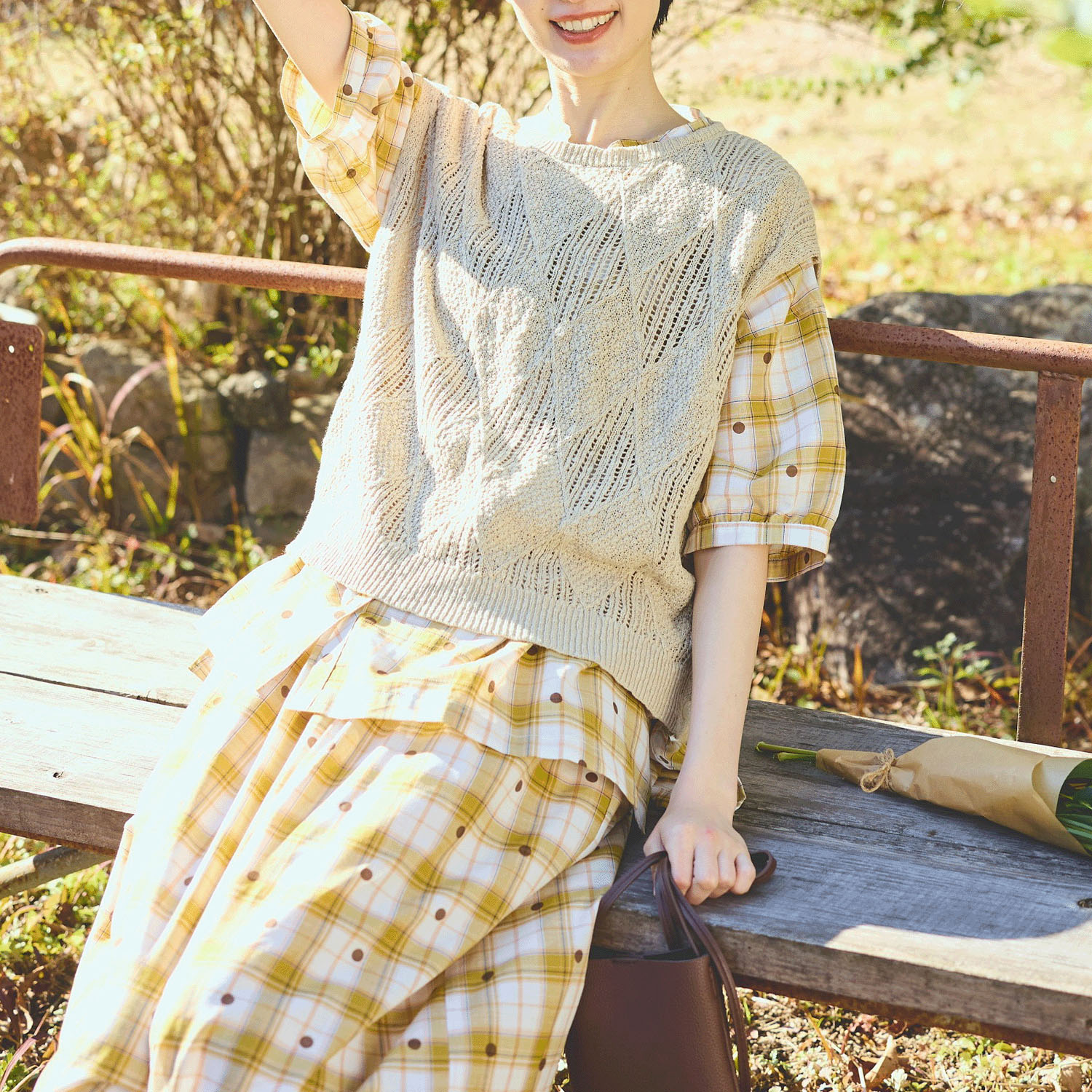 cloudnine コットンニットダイヤ柄ゆったりシルエットのニットベスト - 画像9