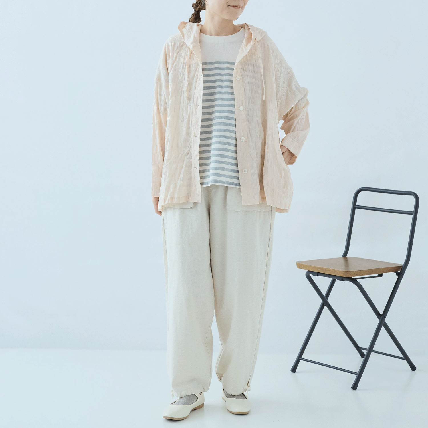 cloudnine 先染めC／Pu布帛無地フード付きアウター - 画像7