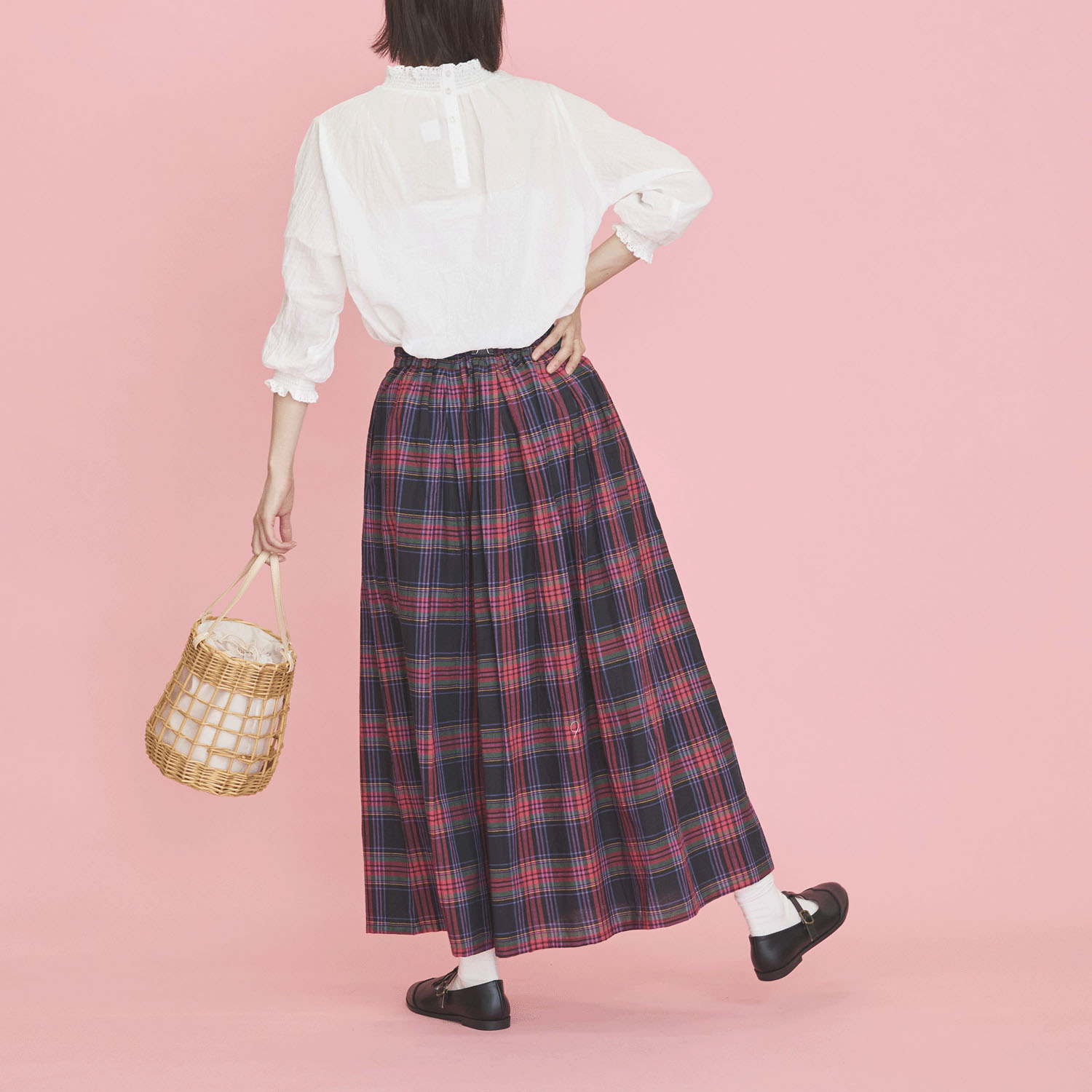 オーブ m．n マドラスチェックタック入りギャザースカート - 画像3