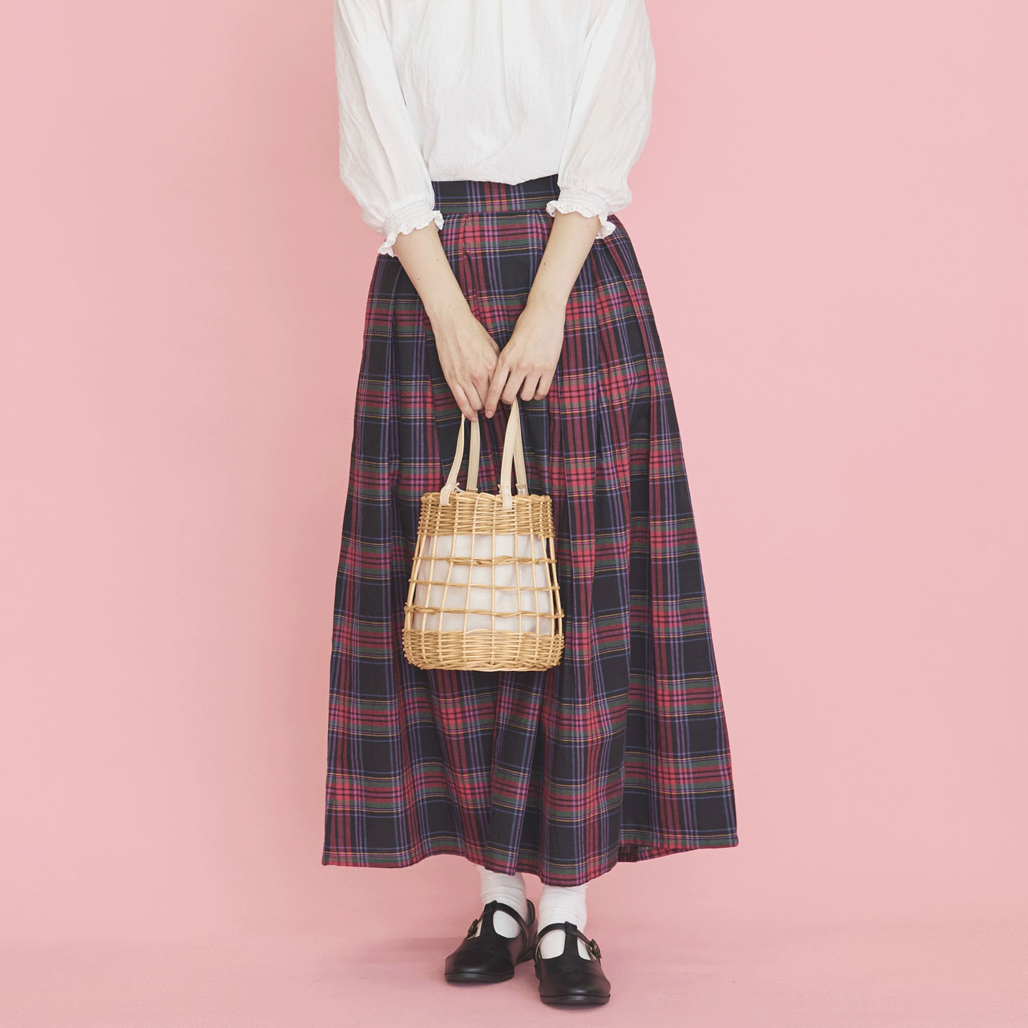 オーブ m．n マドラスチェックタック入りギャザースカート - 画像1