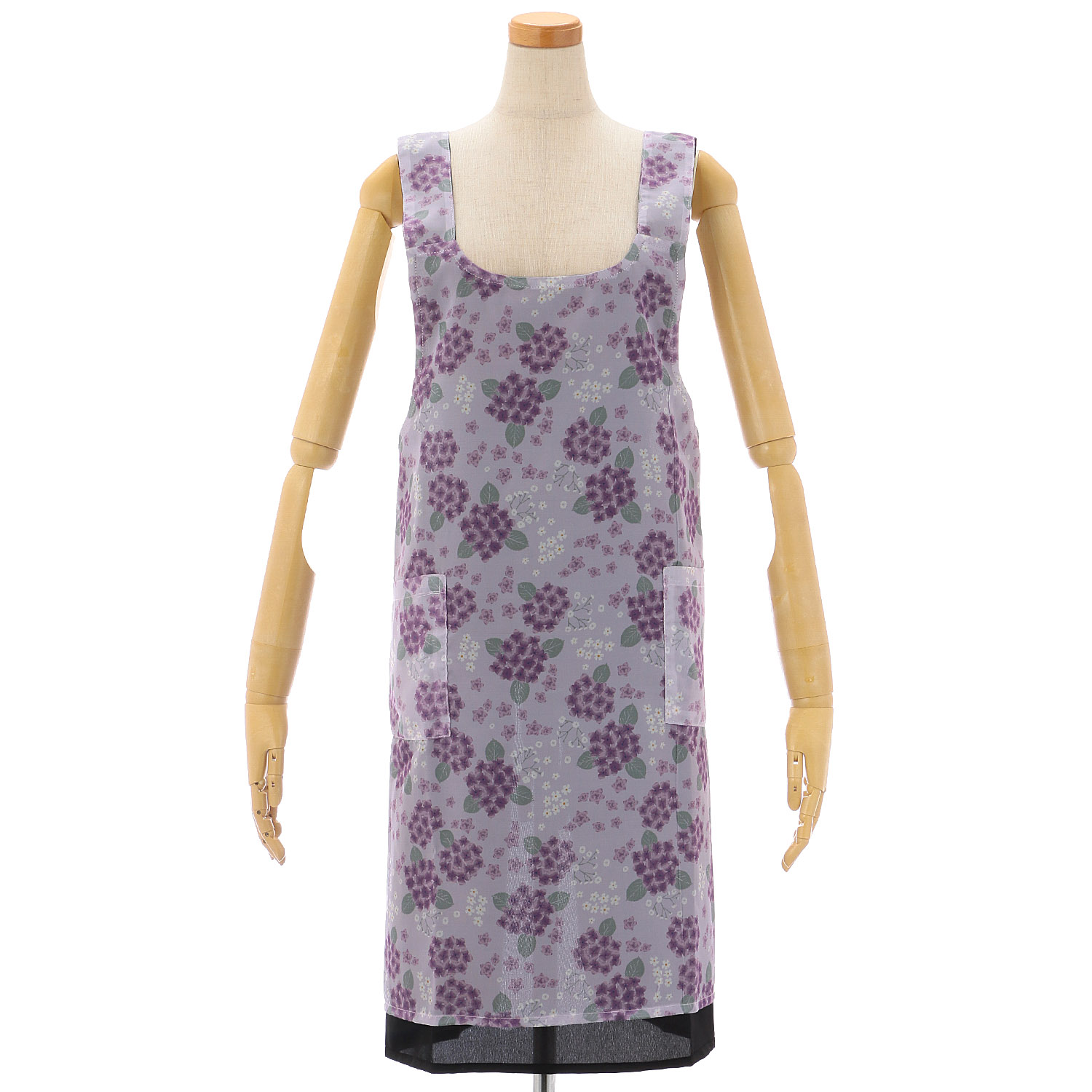 シフォンプリントリバーシブルエプロン 紫陽花柄