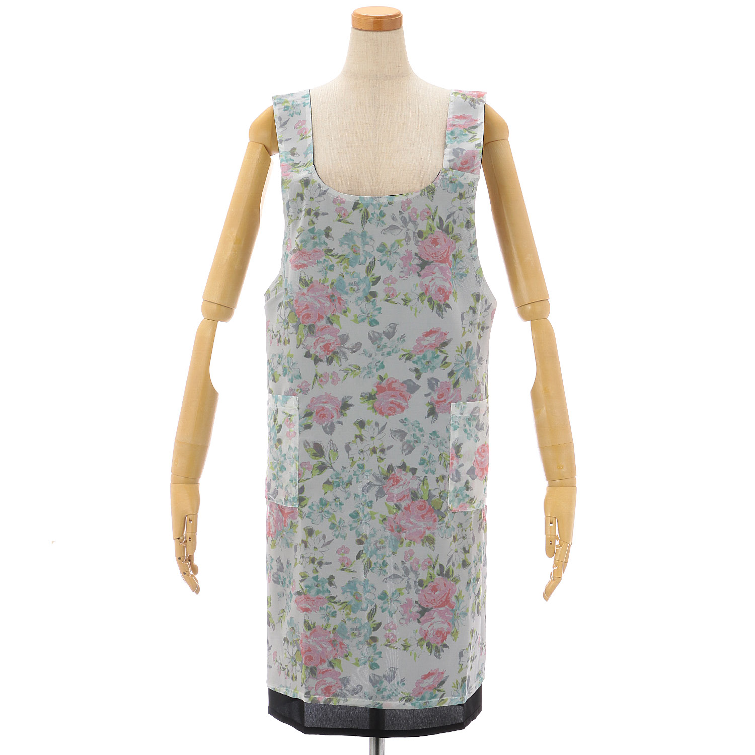 シフォンプリントリバーシブルエプロン バラ柄 - 画像1