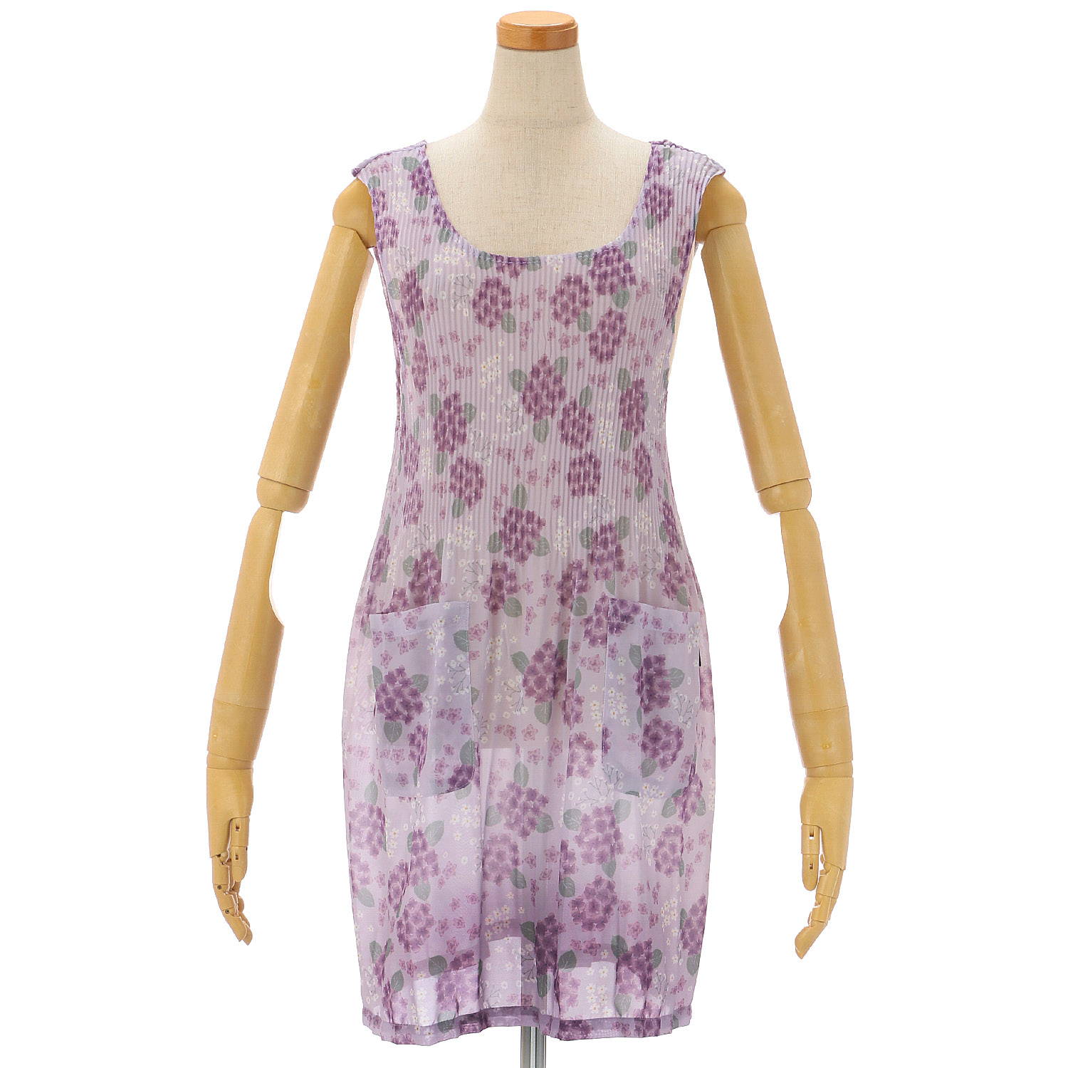 シフォンプリントプリーツエプロン 紫陽花柄 - 画像4