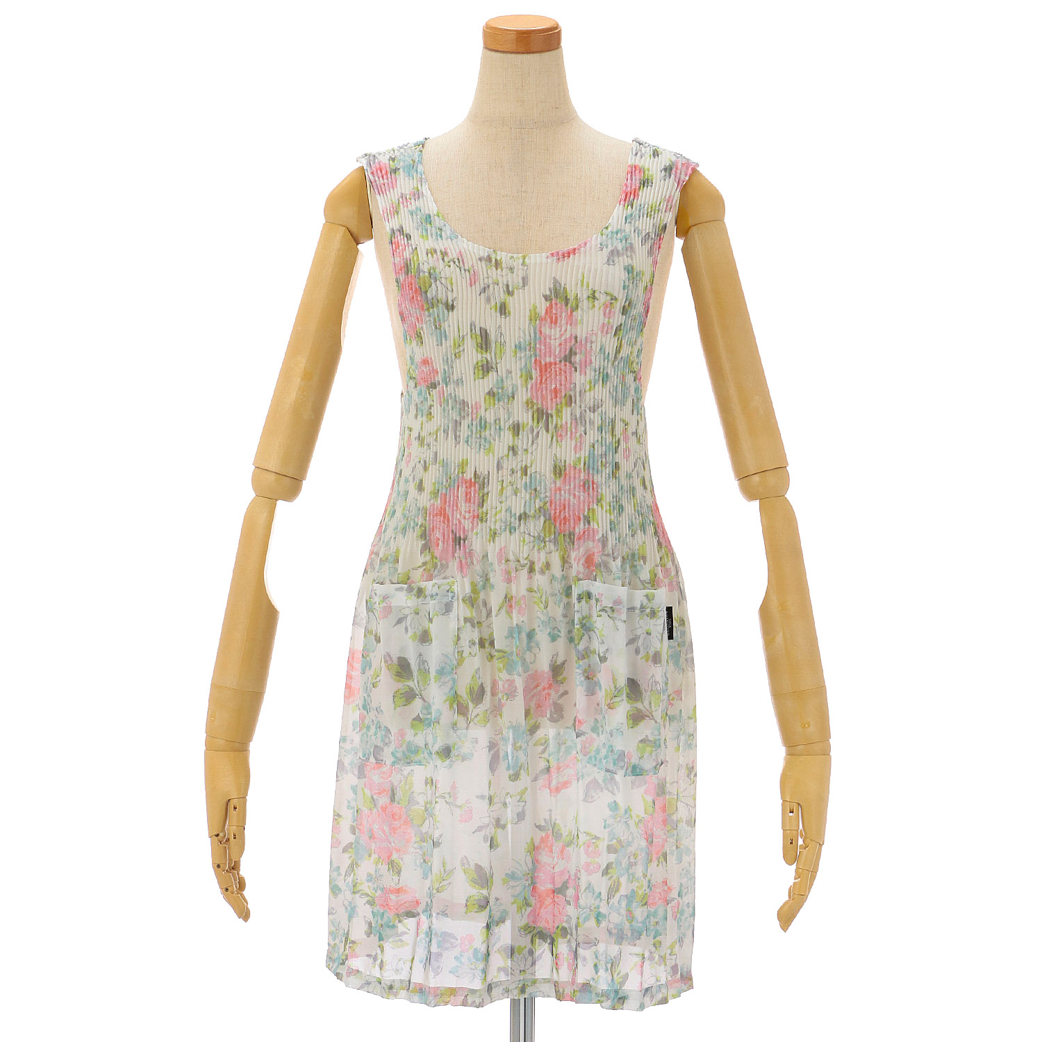 シフォンプリントプリーツエプロン バラ柄 - 画像1