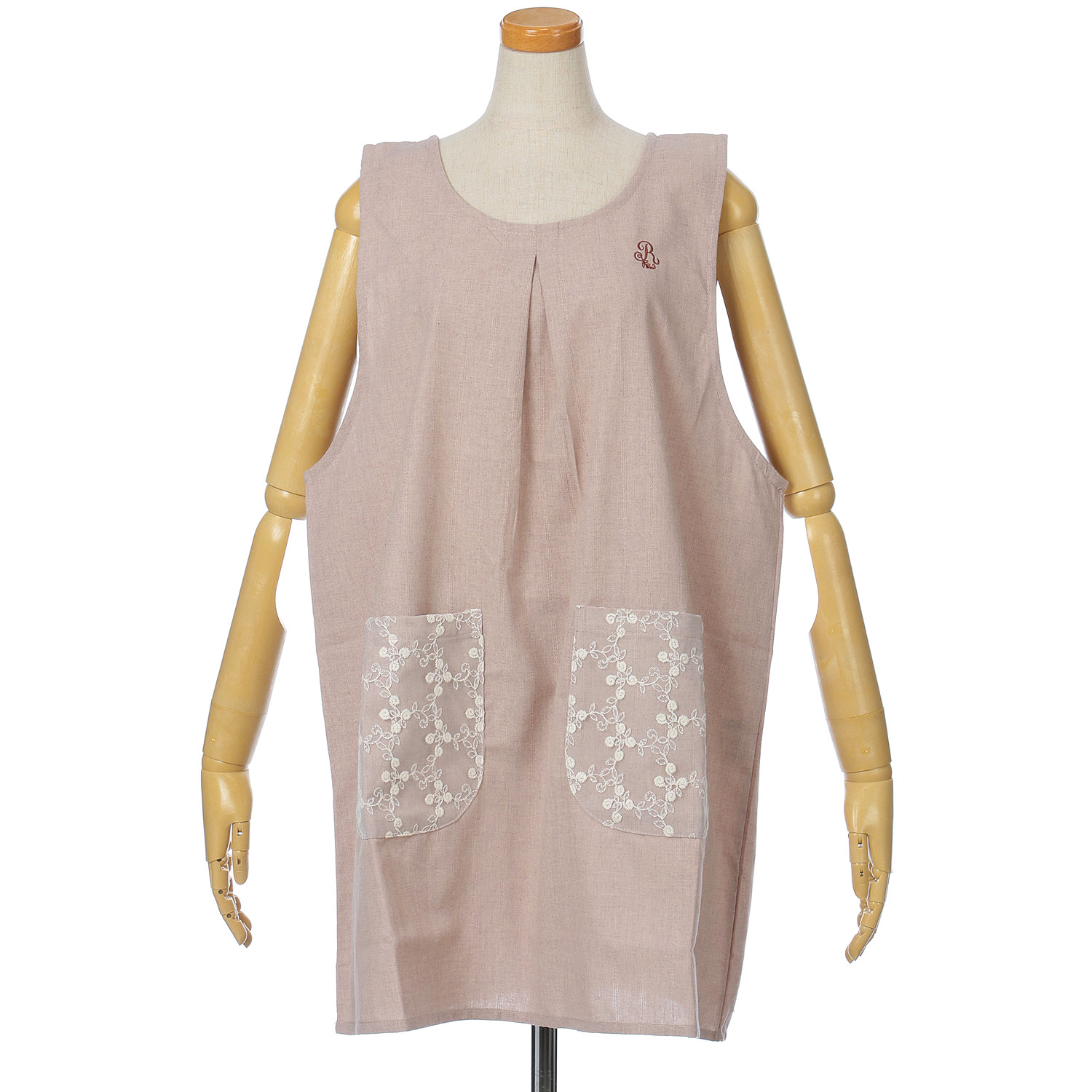 先染めレースポケットかぶりエプロン - 画像3