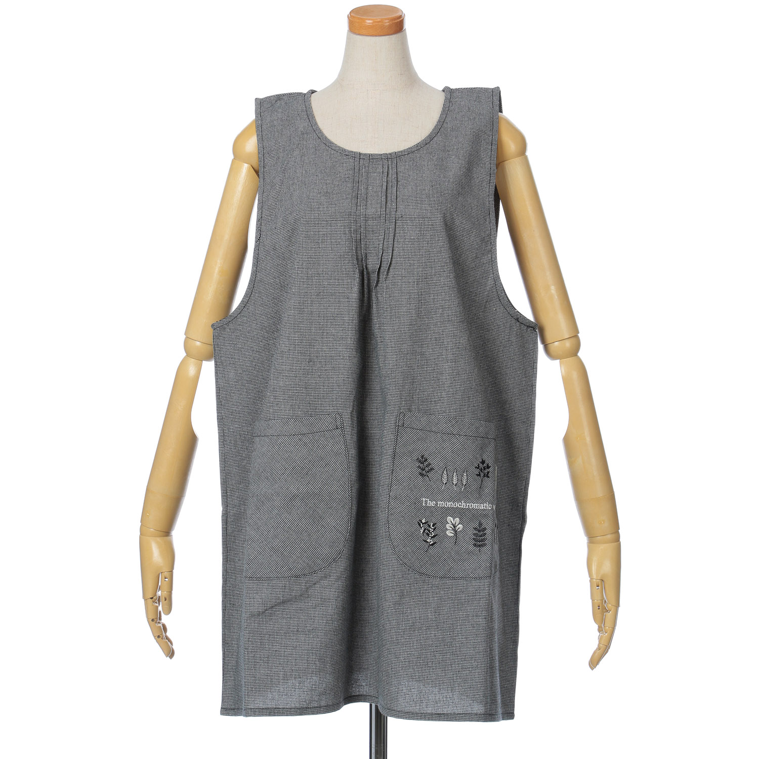 リーフ刺繍モノトーンかぶりエプロン - 画像3