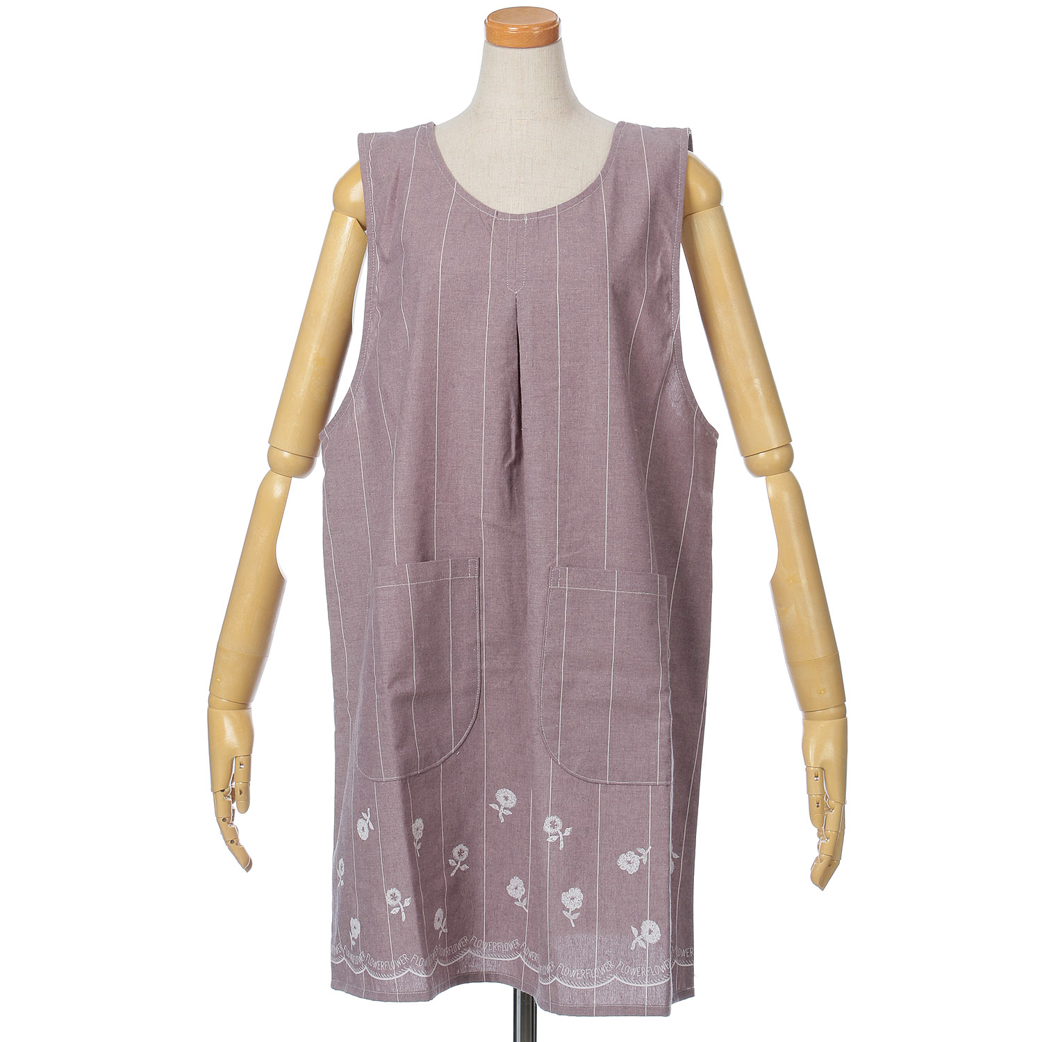 裾プリントバックリボンかぶりエプロン - 画像1