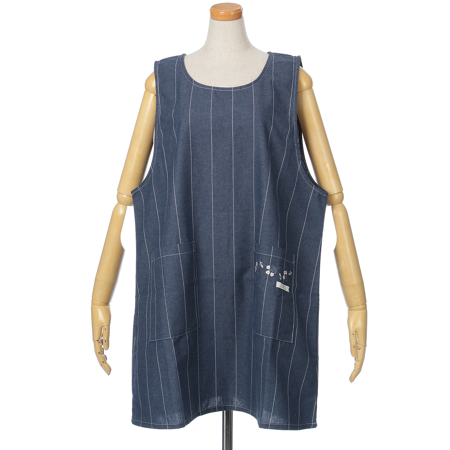 【大きいサイズ】ポケットフラワー刺繍後ろシャーリングエプロン - 画像3