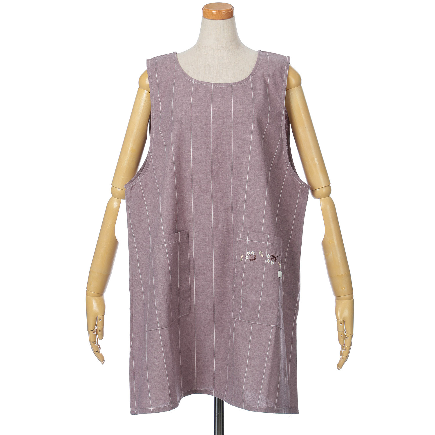 【大きいサイズ】ポケットフラワー刺繍後ろシャーリングエプロン