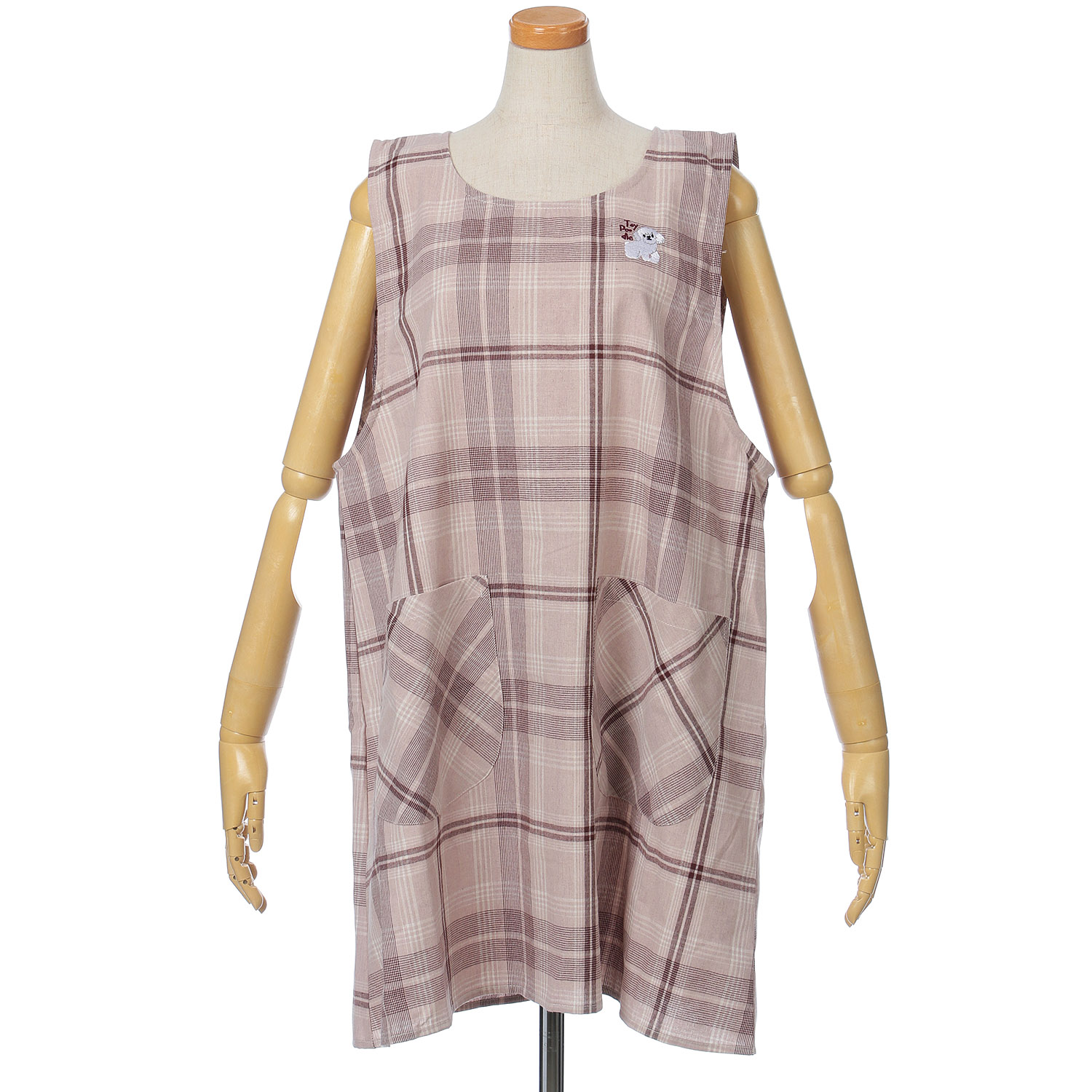 【大きいサイズ】Animal art 刺繍上釦下紐エプロン - 画像3