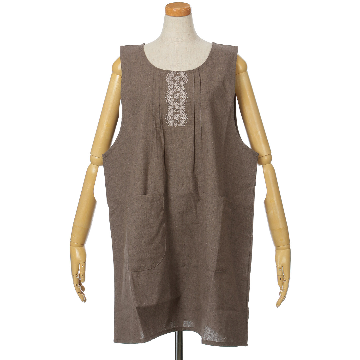 【大きいサイズ】胸元レースプリント後ろシャーリングエプロン - 画像2