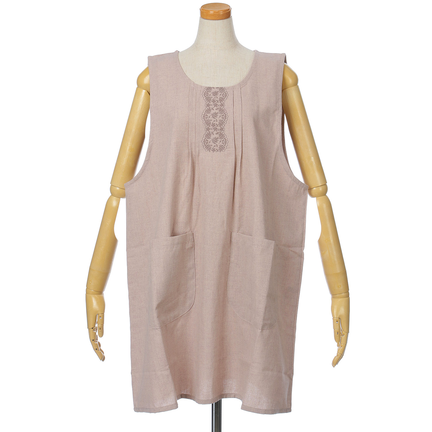 【大きいサイズ】胸元レースプリント後ろシャーリングエプロン - 画像3