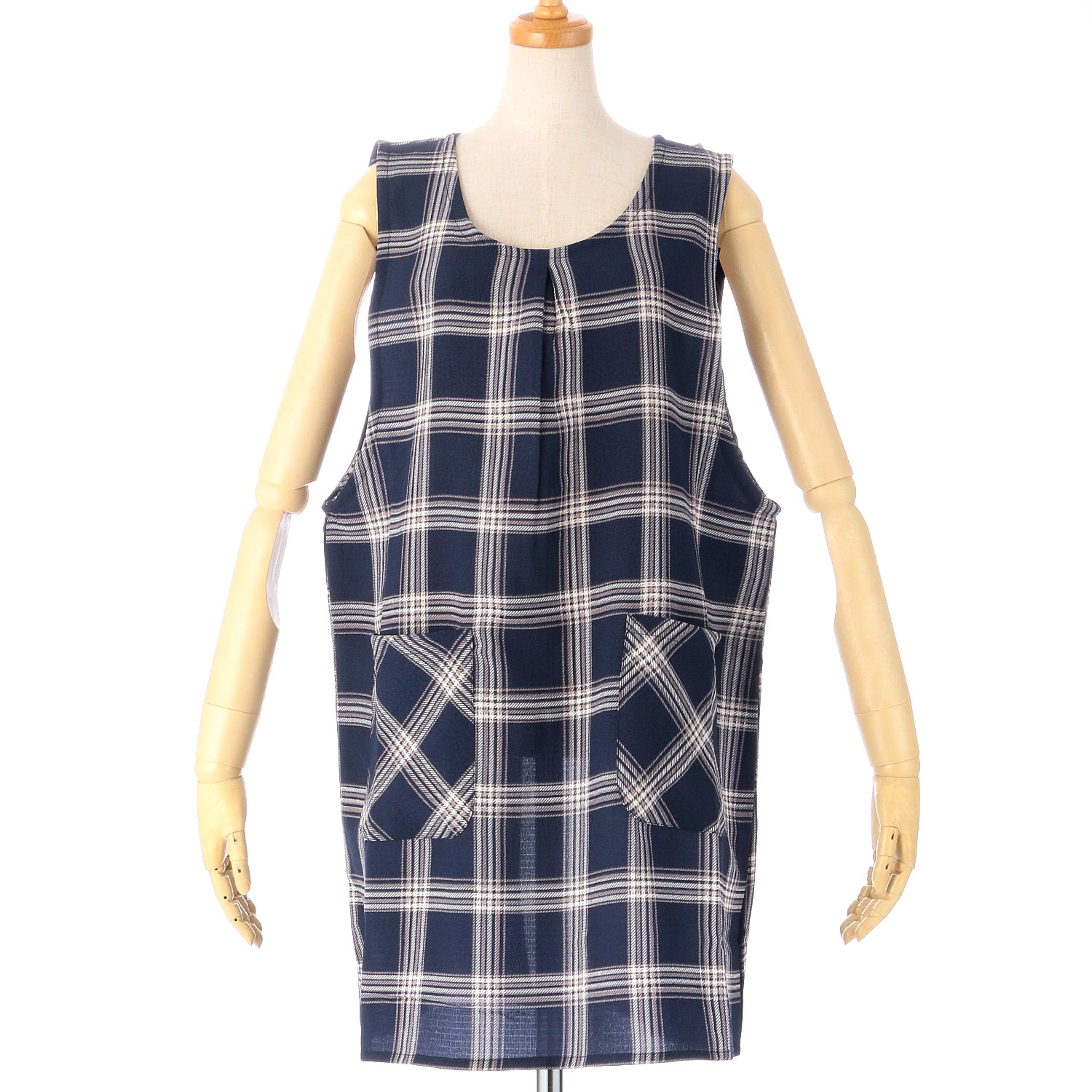 ちりめんシボ格子柄エプロン - 画像3