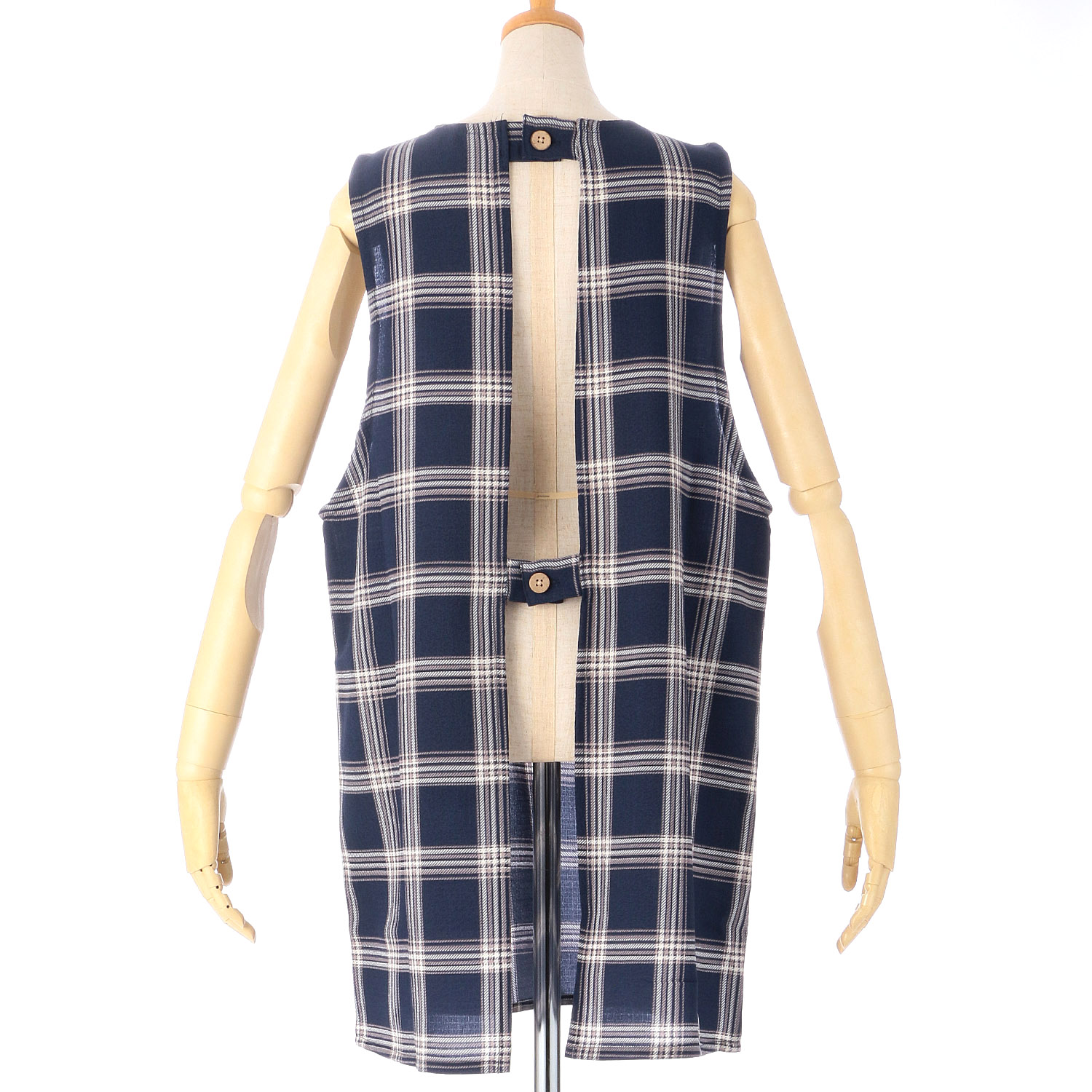 ちりめんシボ格子柄エプロン - 画像4