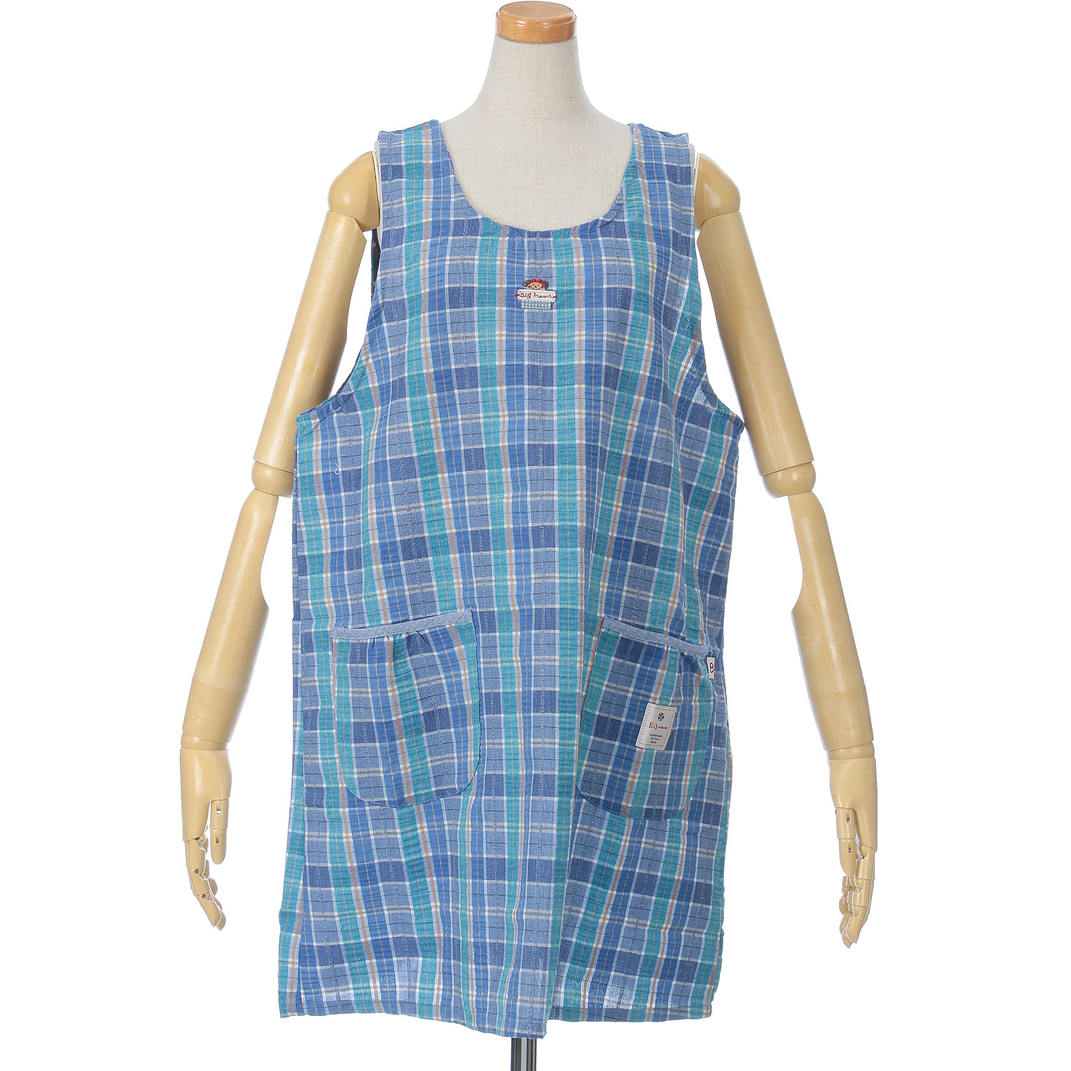 ビッグママ サッカーチェックラン型カブリエプロン - 画像2