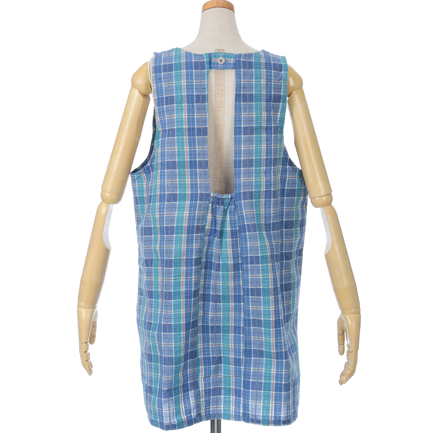 ビッグママ サッカーチェックラン型カブリエプロン - 画像3