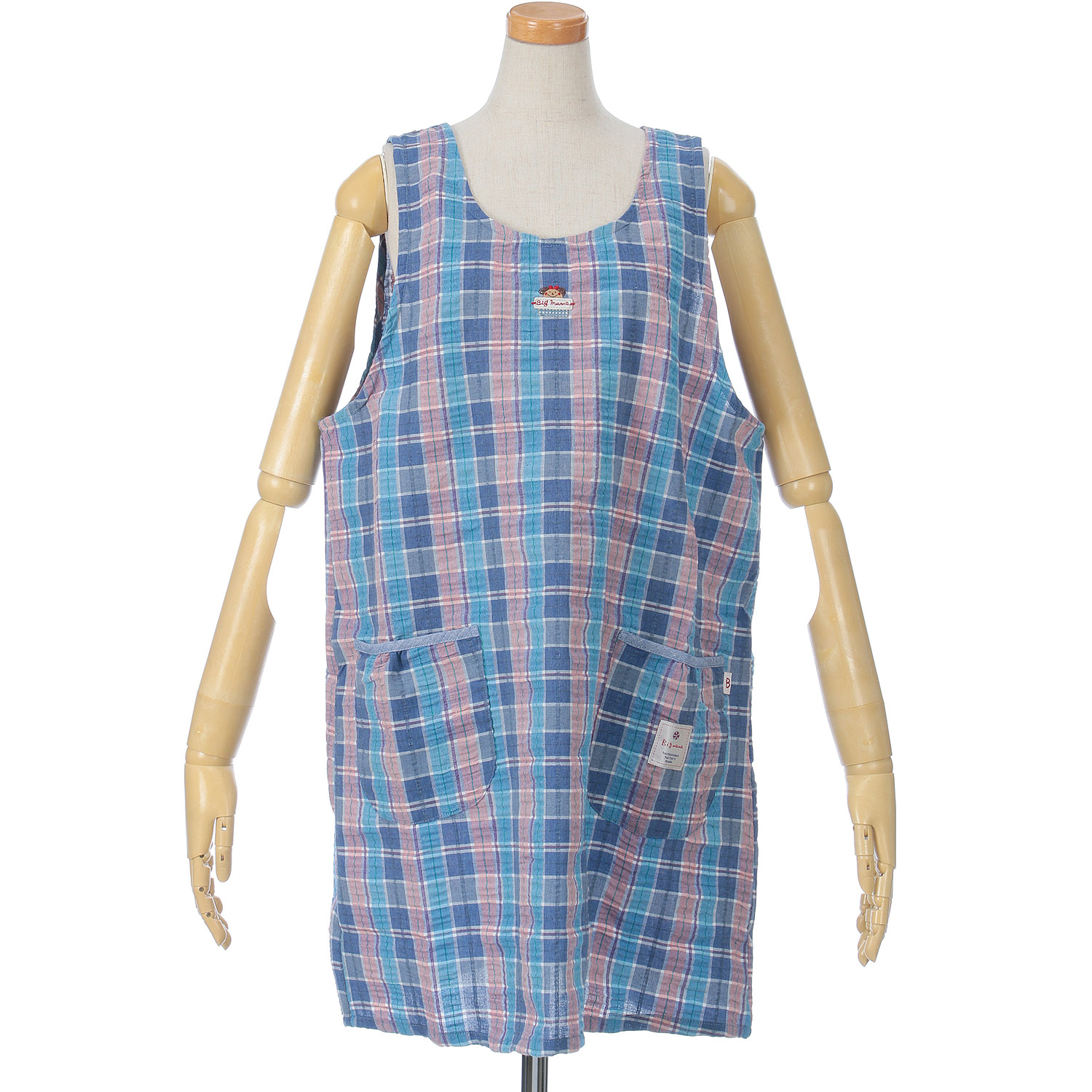 ビッグママ サッカーチェックラン型カブリエプロン