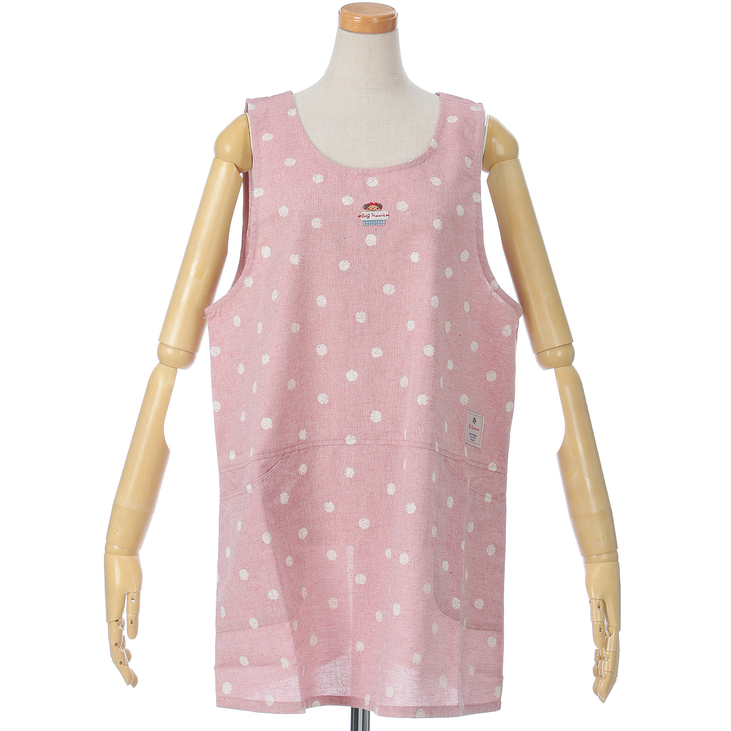 ビッグママ 水玉プリントラン型エプロン