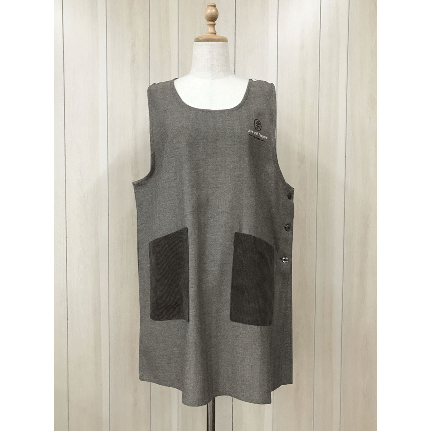 大寸先染め太コール別布サイド釦エプロン