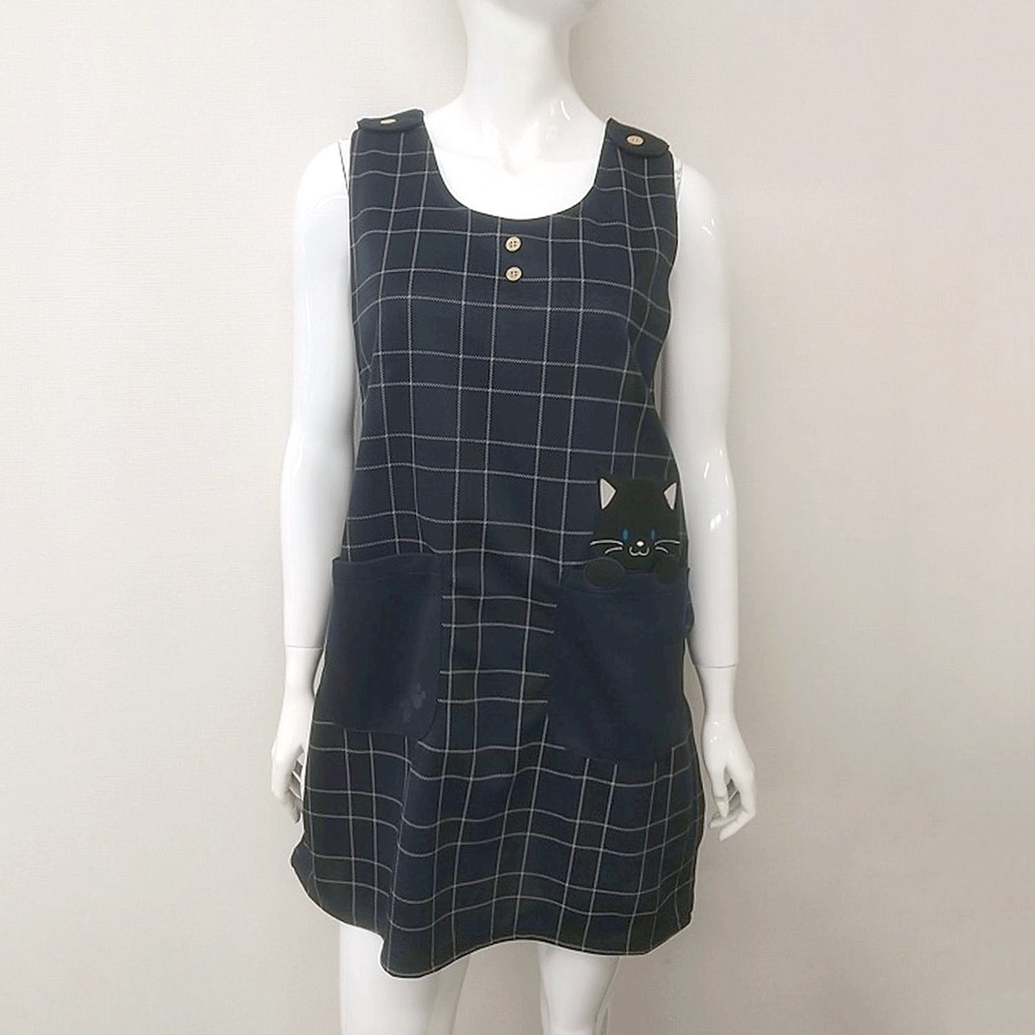 ダンボール 格子柄 黒猫アップリケ - 画像3