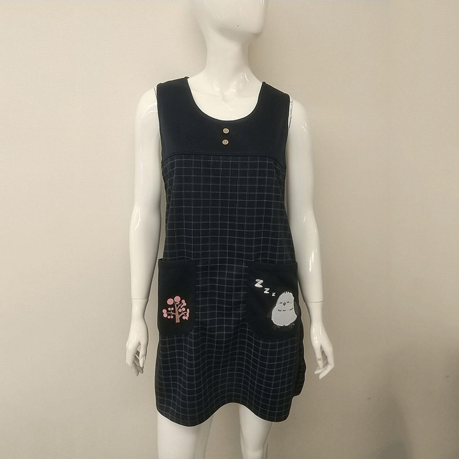 ダンボール 格子柄 シマエナガアップリケ - 画像3