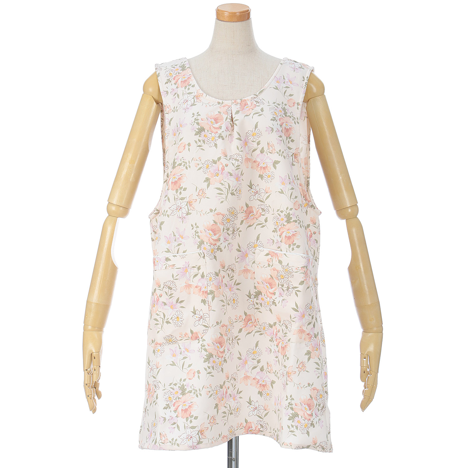 ストレッチ中花柄エプロン - 画像1