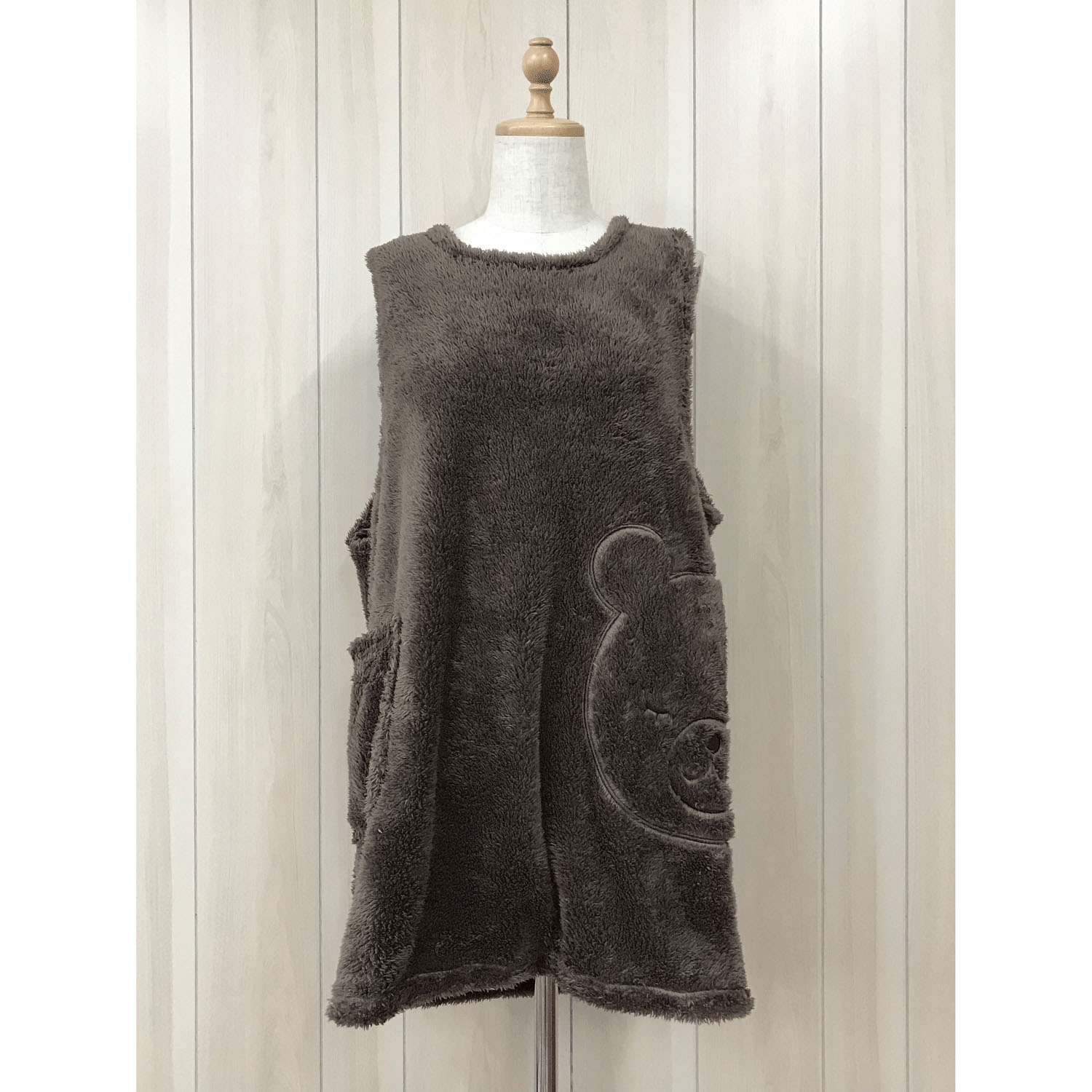 ボア無地クマアップリケエプロン - 画像2