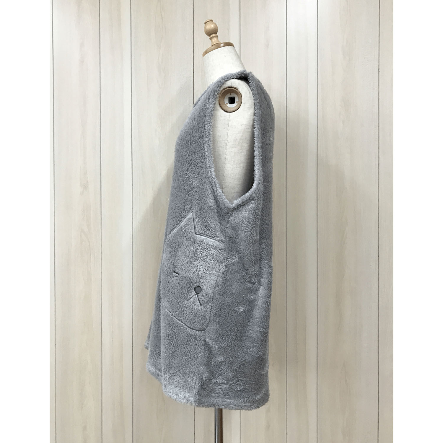 ボア無地ネコアップリケエプロン - 画像4